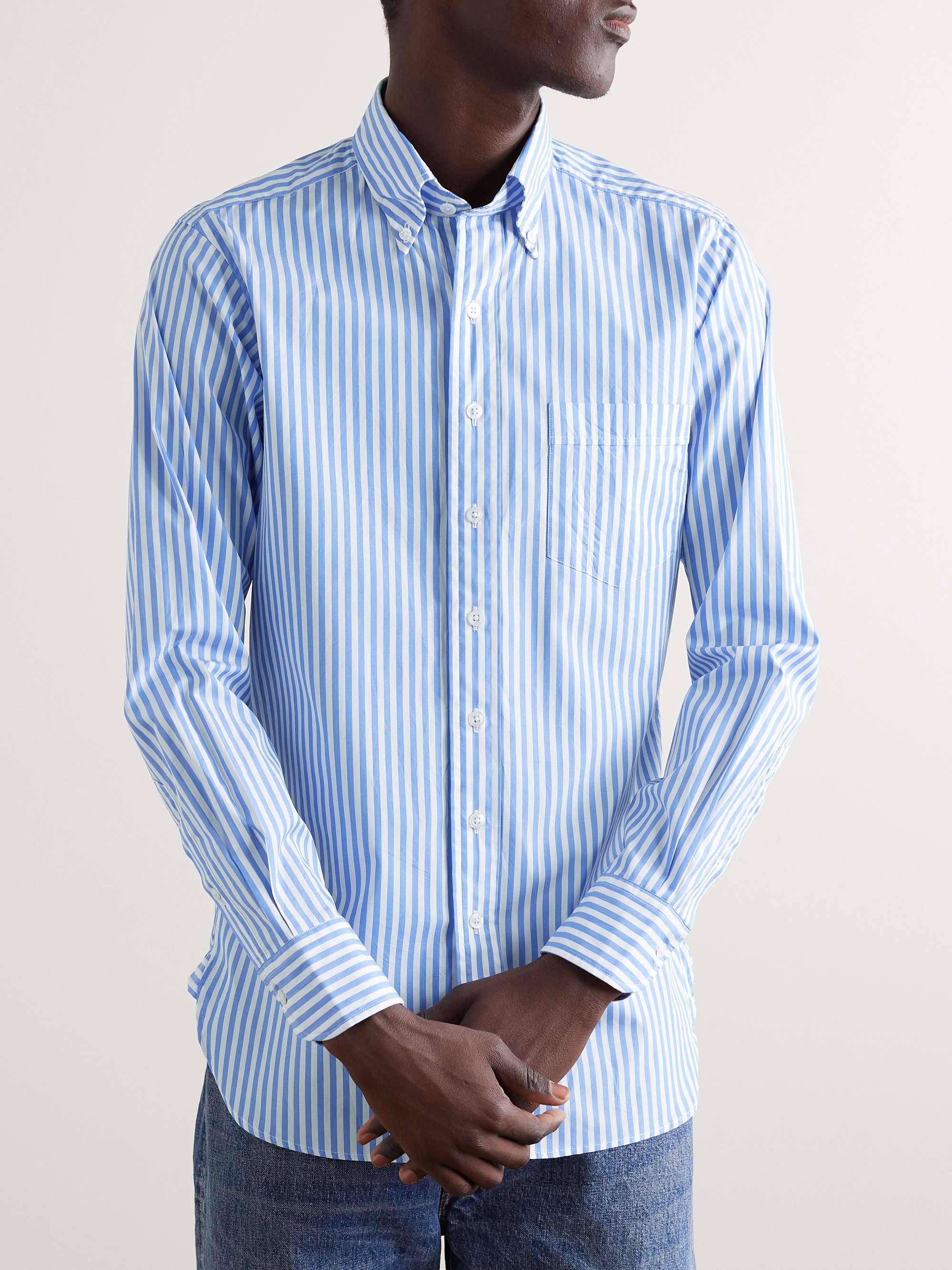 DRAKE'S Button-Down Collar Striped Cotton-Poplin Shirt