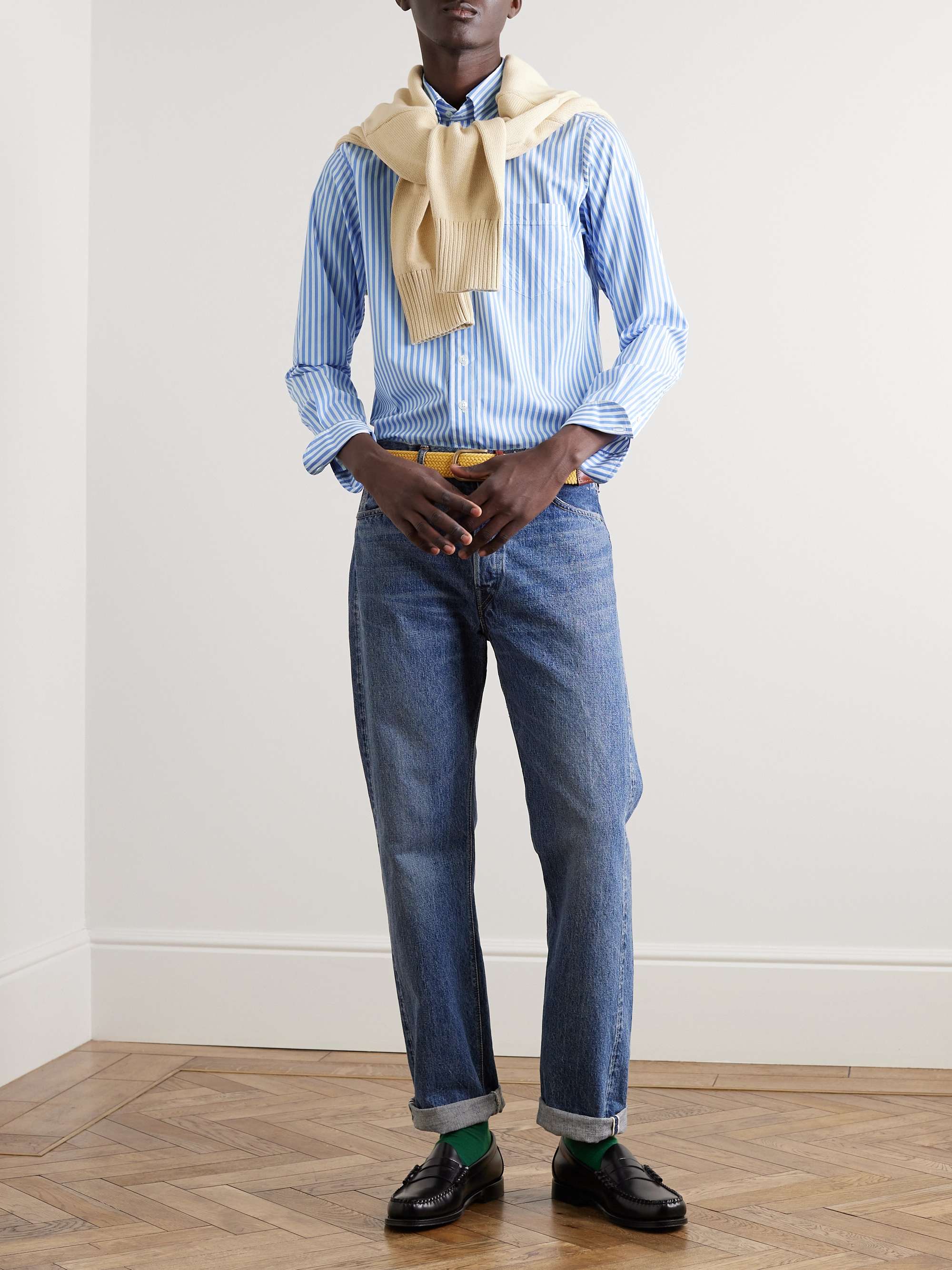DRAKE'S Button-Down Collar Striped Cotton-Poplin Shirt