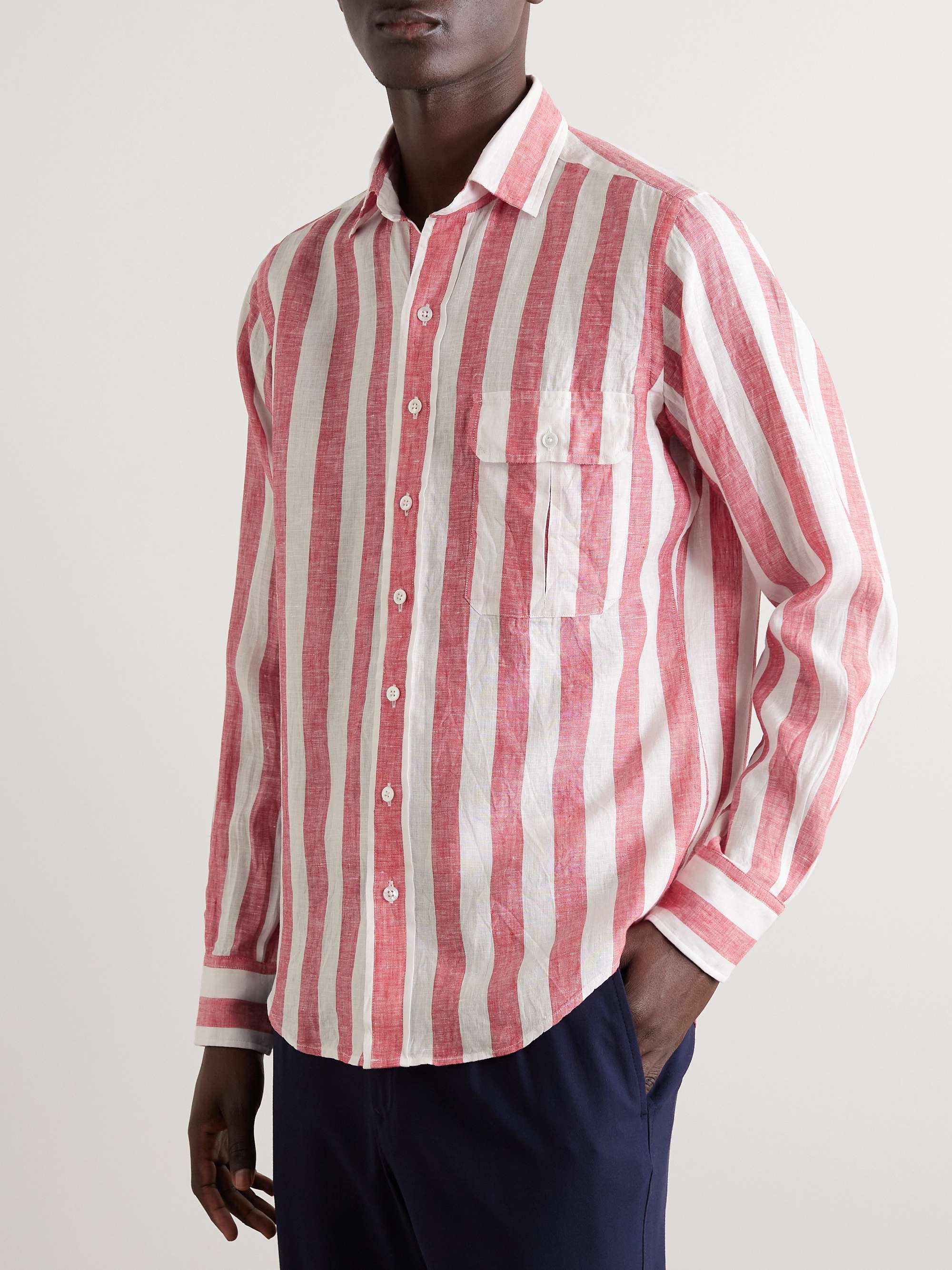 DRAKE'S Striped Linen Shirt