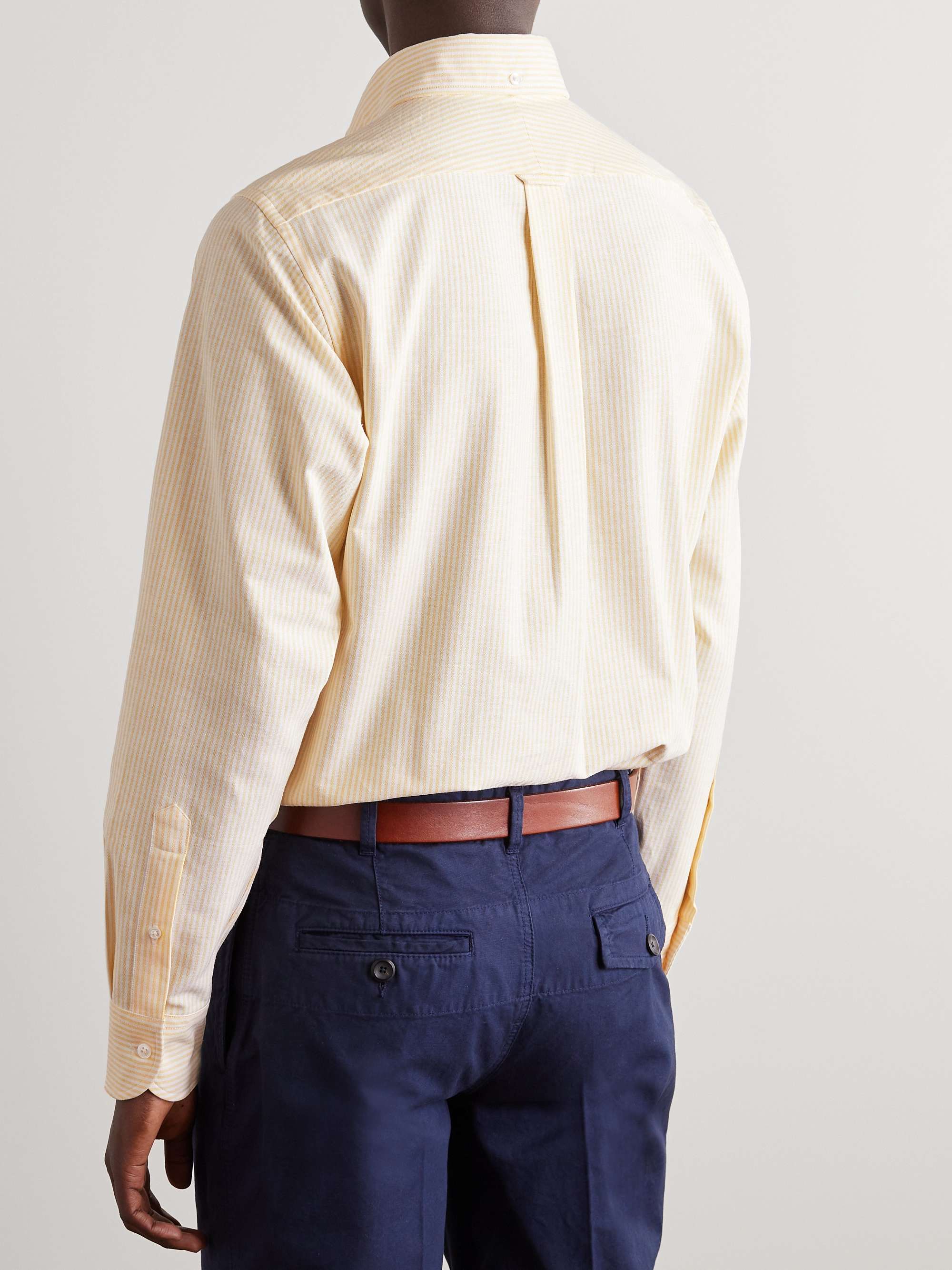 DRAKE'S Button-Down Collar Striped Cotton Oxford Shirt