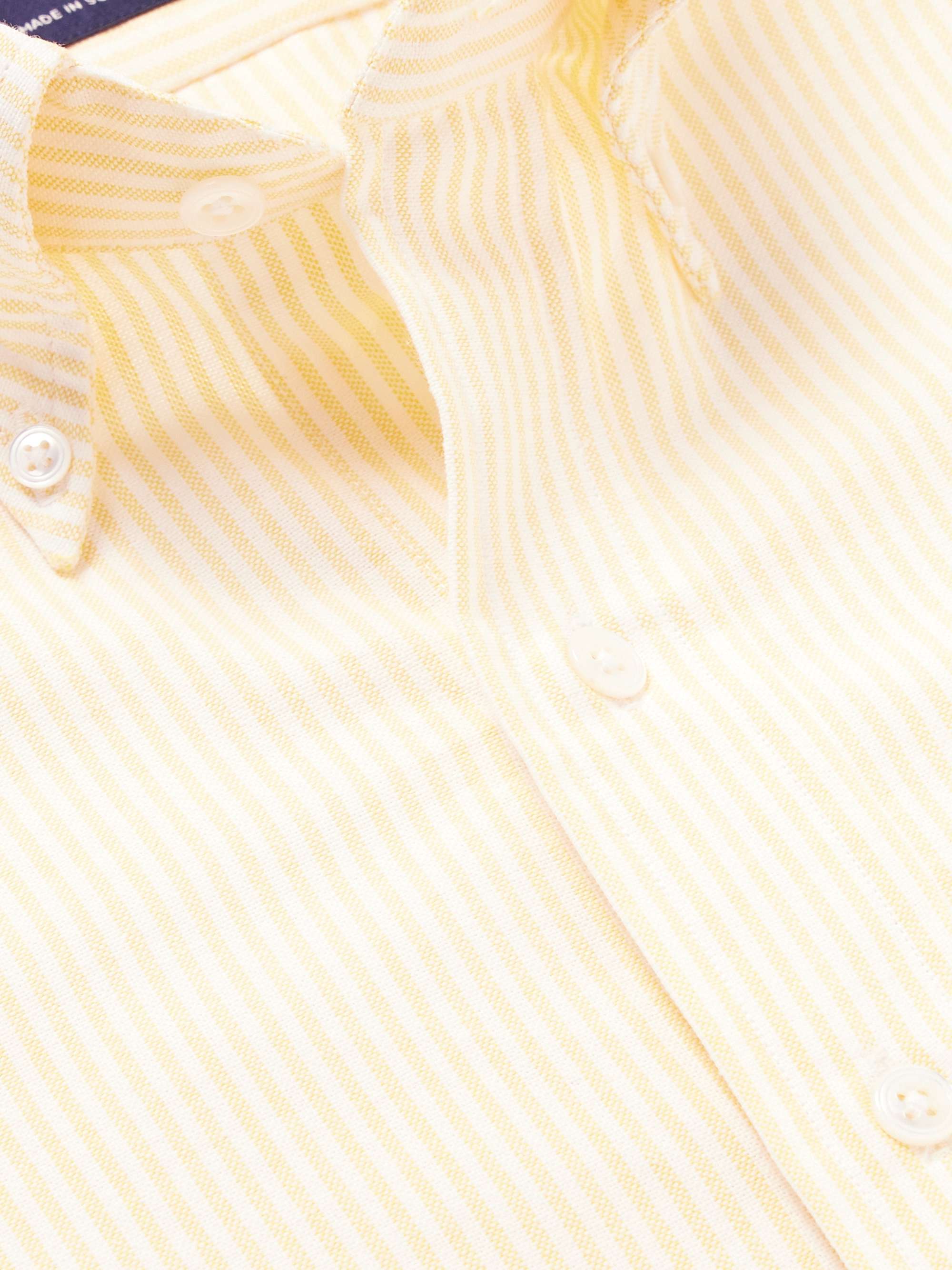 DRAKE'S Button-Down Collar Striped Cotton Oxford Shirt