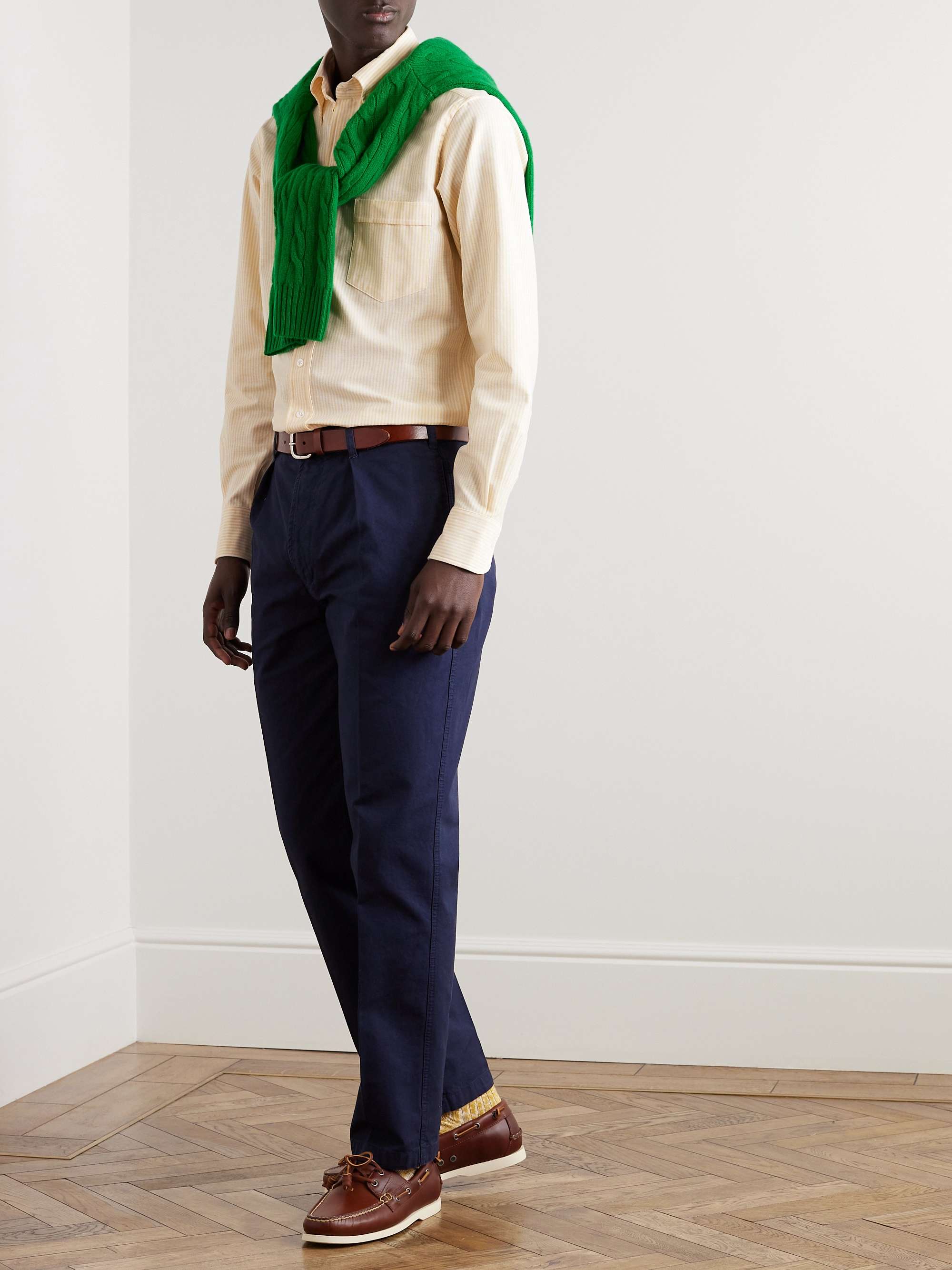 DRAKE'S Button-Down Collar Striped Cotton Oxford Shirt
