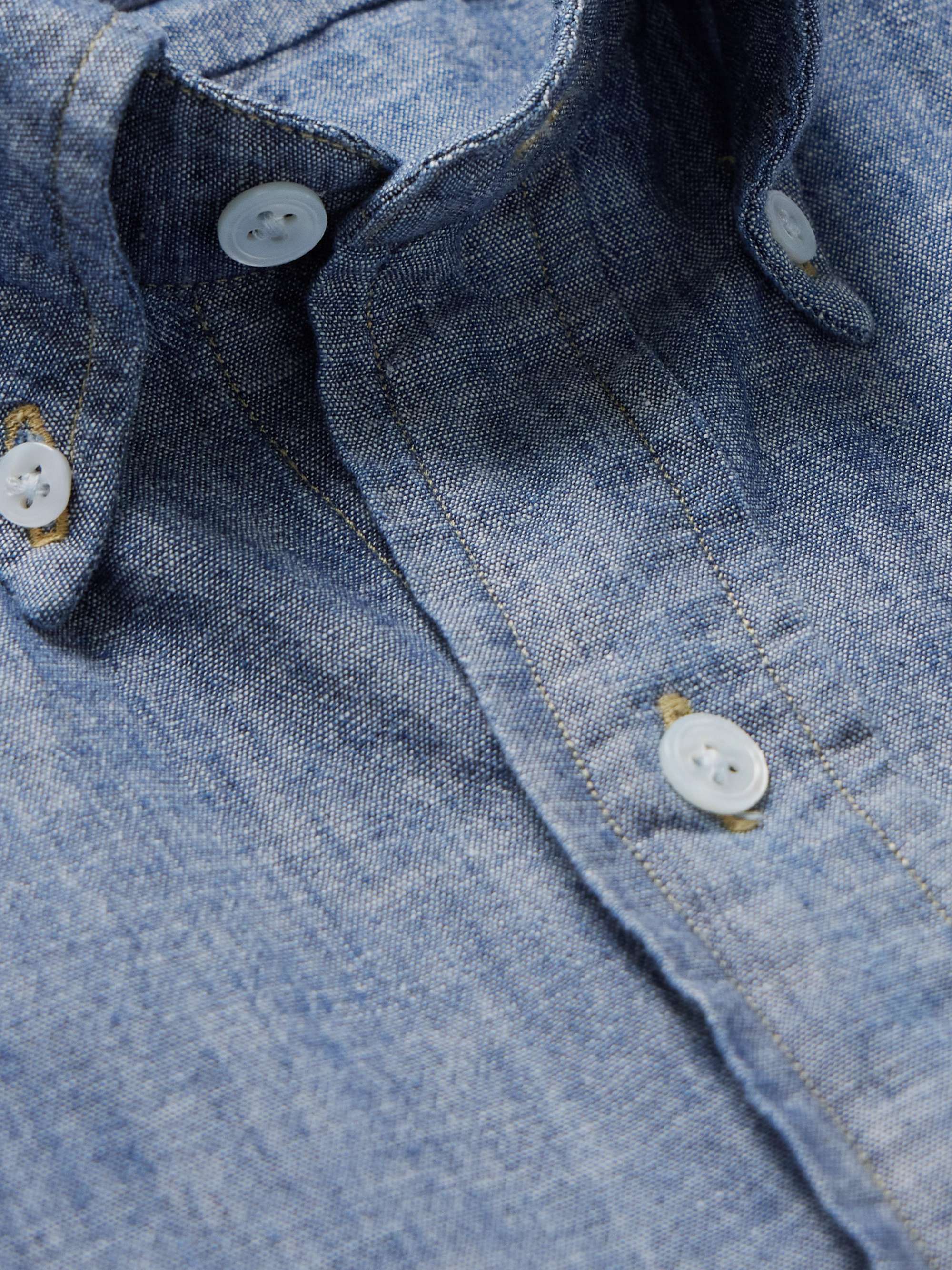 DRAKE'S Button-Down Collar Cotton-Chambray Shirt