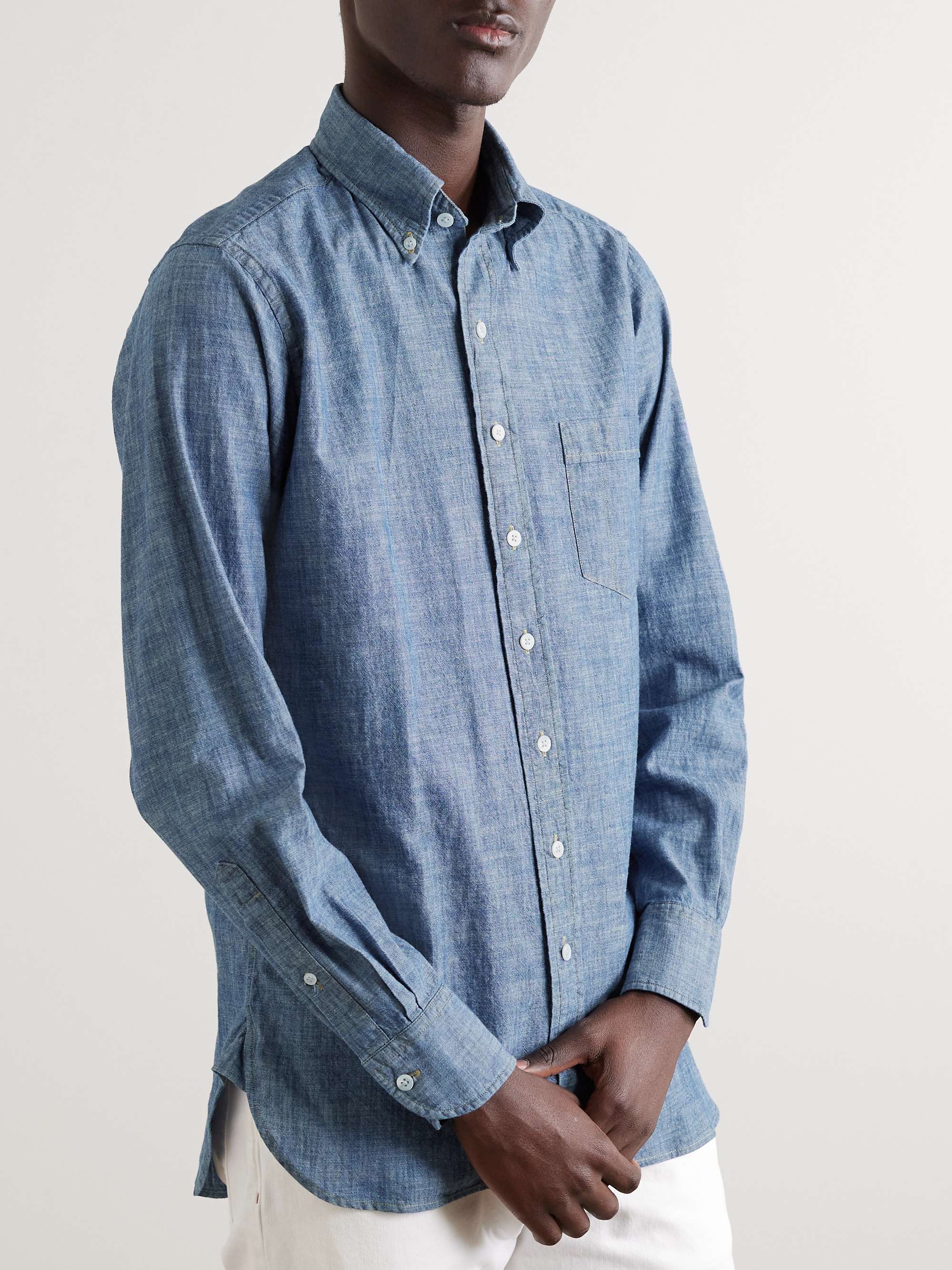 DRAKE'S Button-Down Collar Cotton-Chambray Shirt