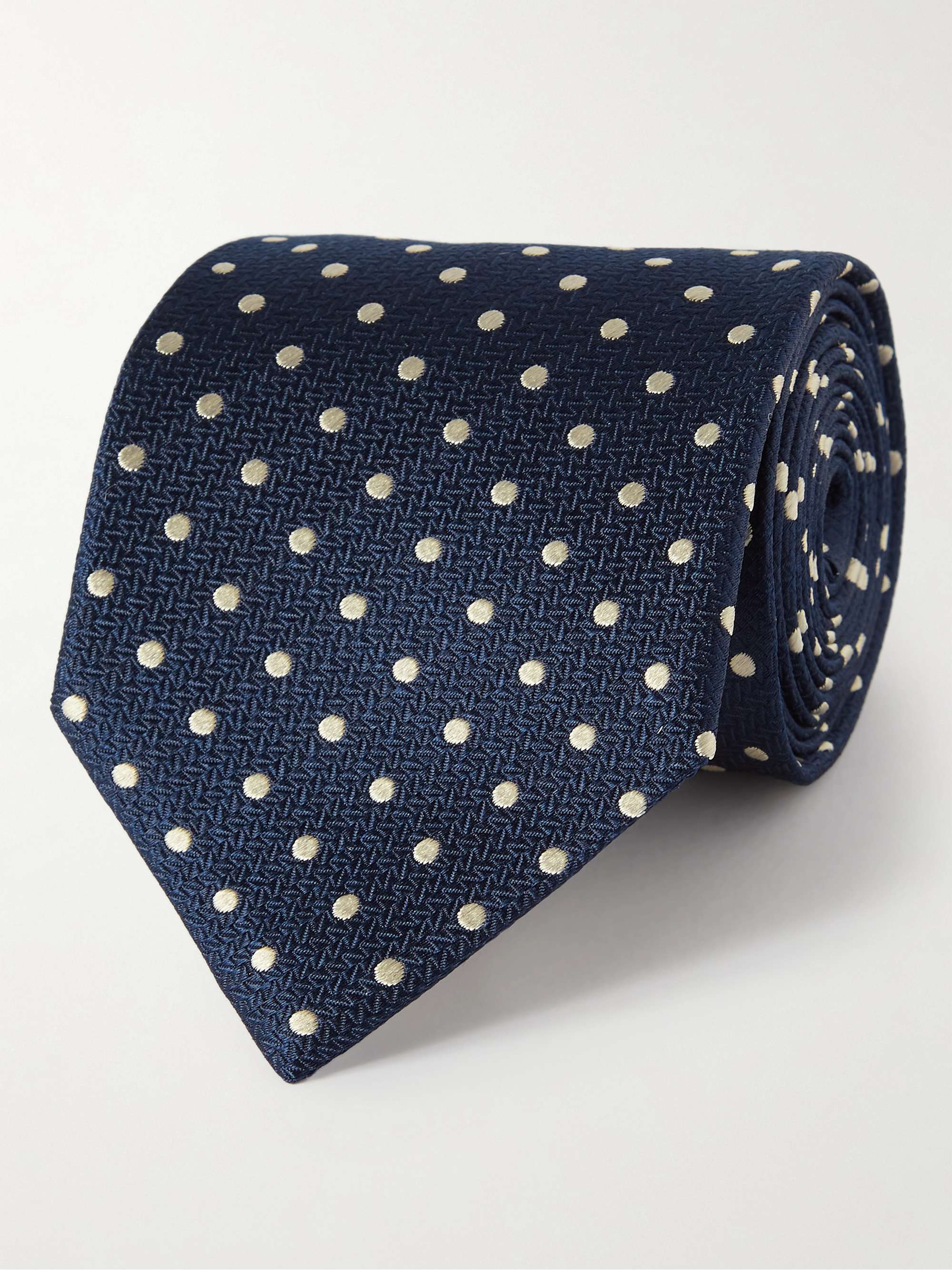 Polka Dots Tie Navy Blue Silk