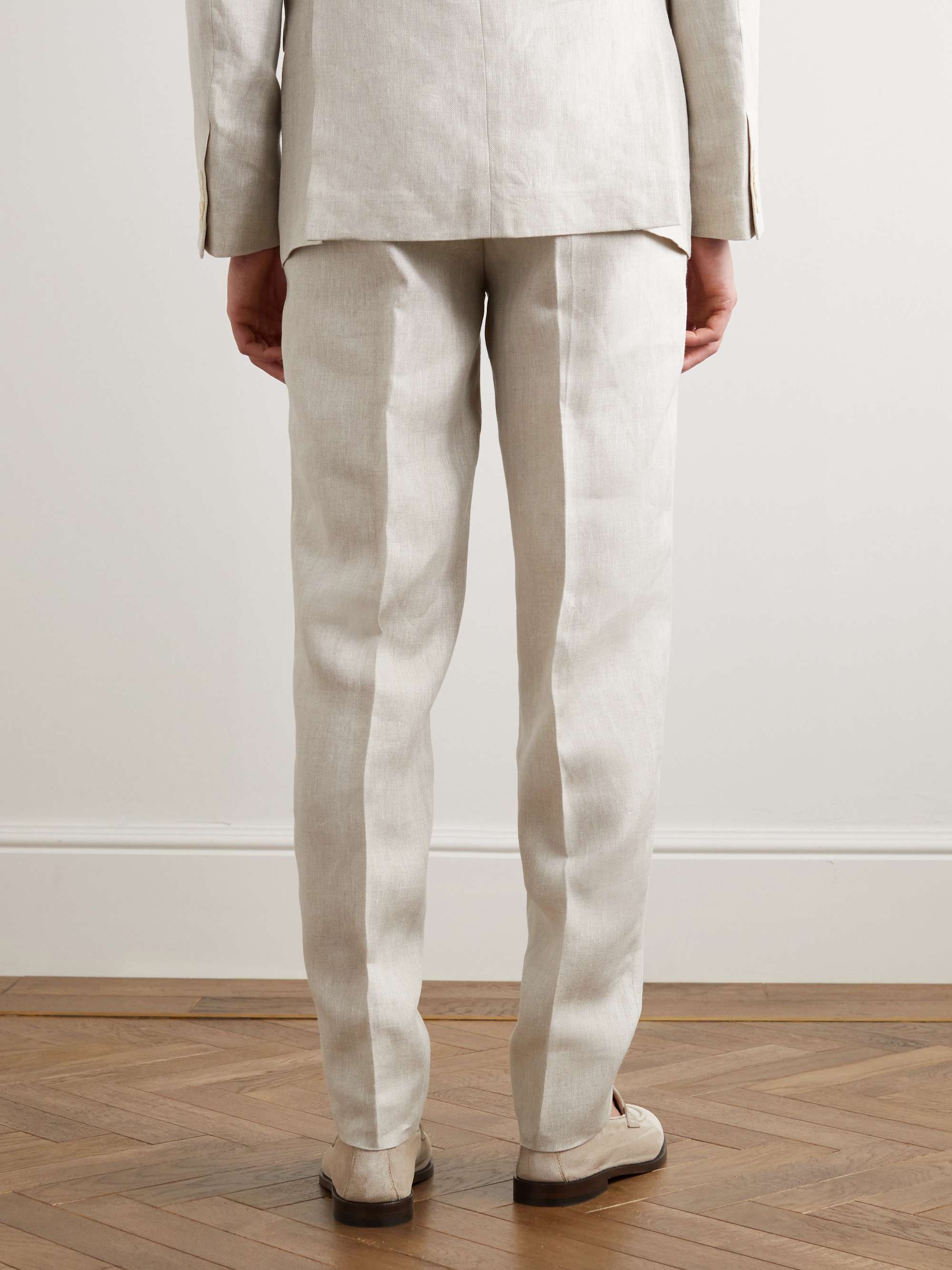 FAVOURBROOK Dawlish Windsor Straight-Leg Herringbone Linen Suit Trousers