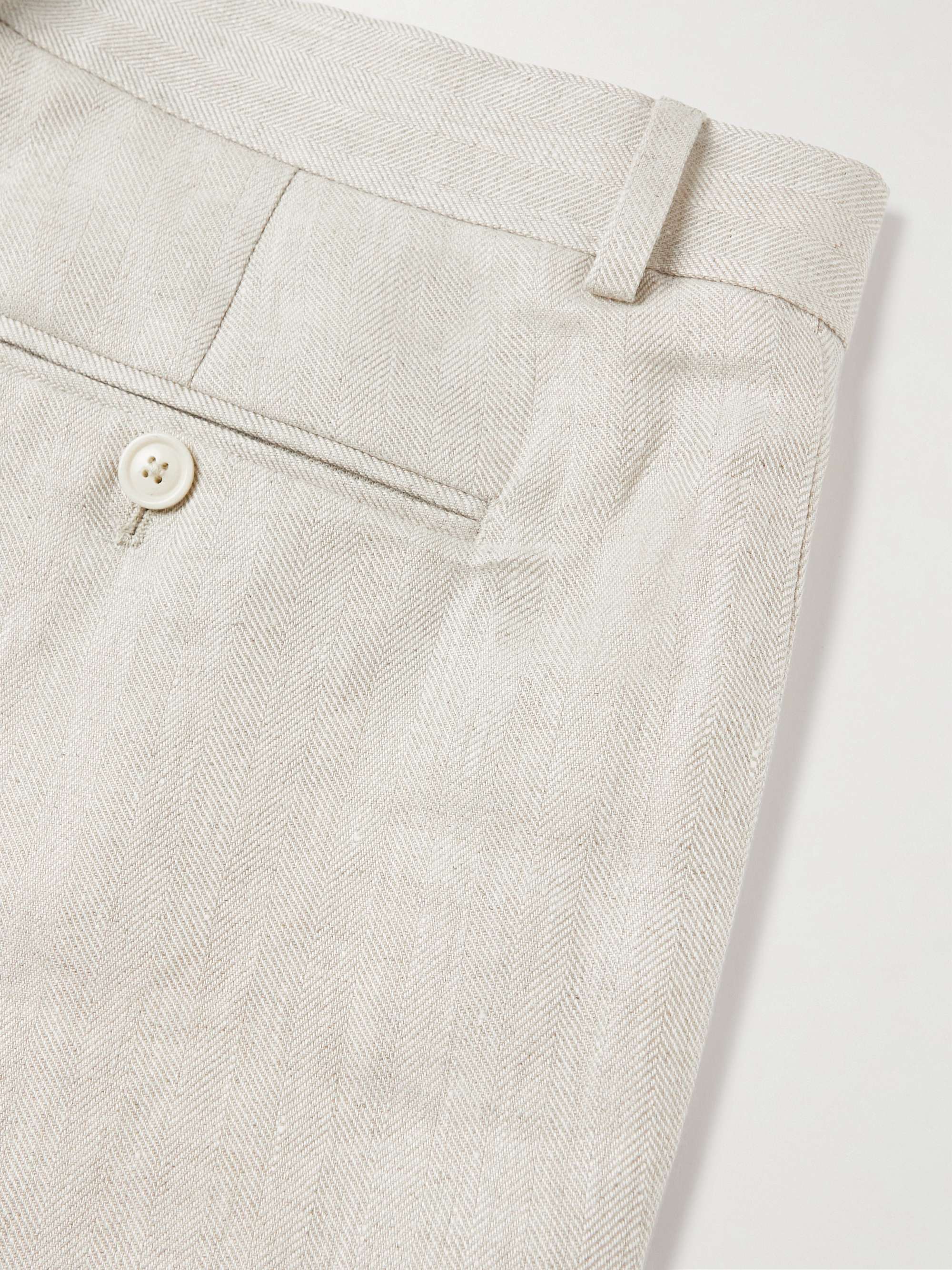 FAVOURBROOK Dawlish Windsor Straight-Leg Herringbone Linen Suit Trousers