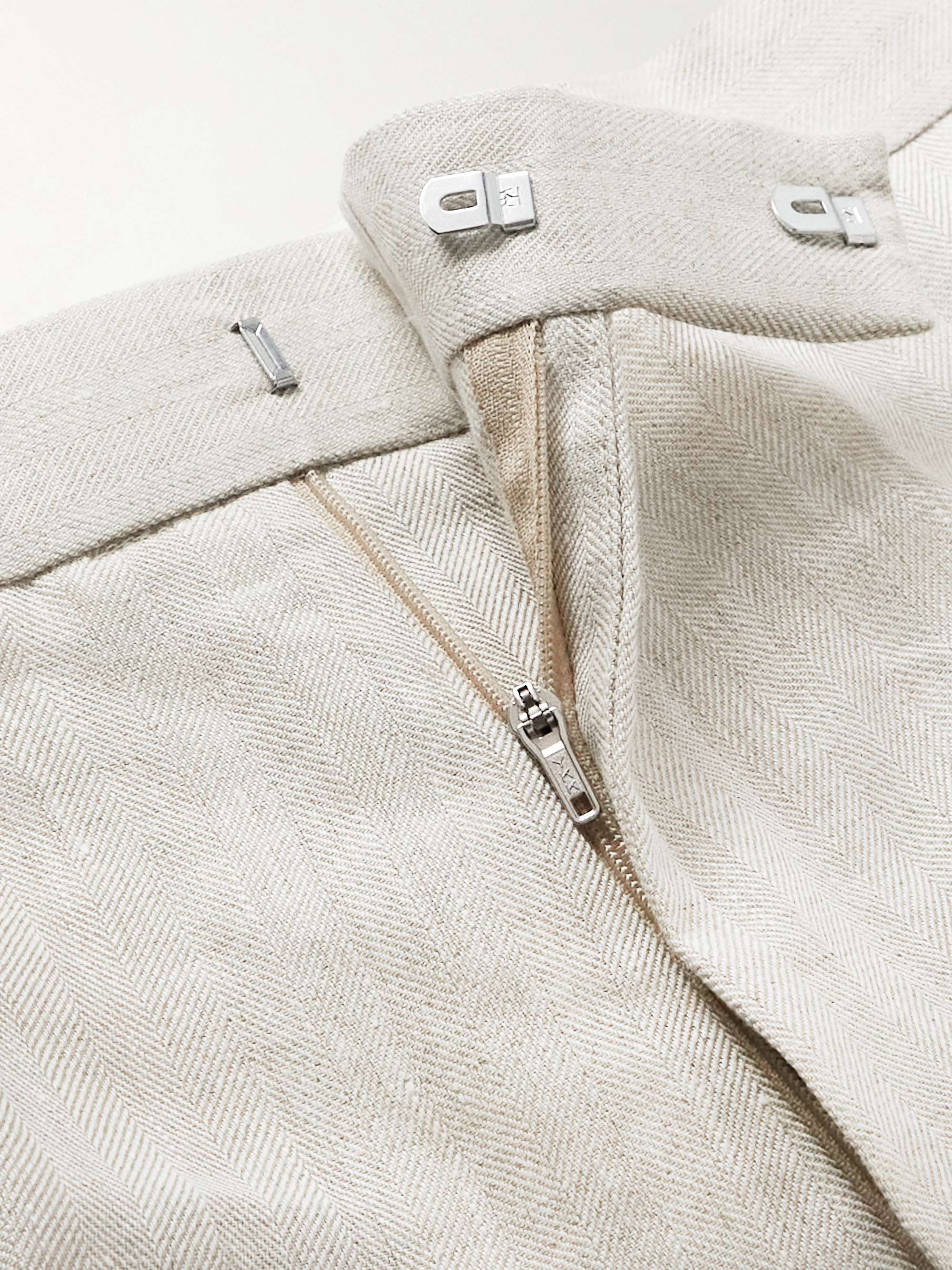FAVOURBROOK Dawlish Windsor Straight-Leg Herringbone Linen Suit Trousers