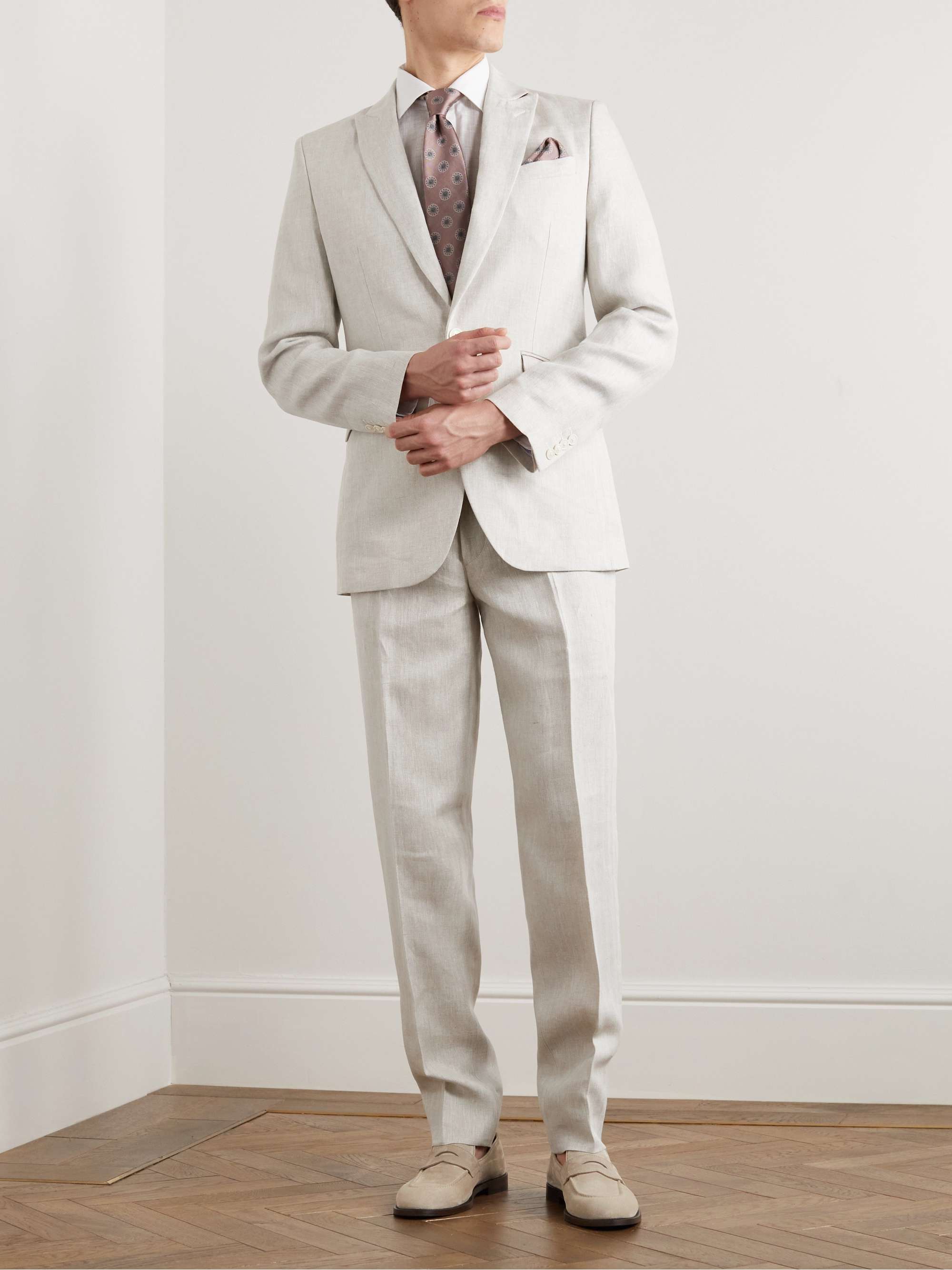 FAVOURBROOK Dawlish Windsor Straight-Leg Herringbone Linen Suit Trousers