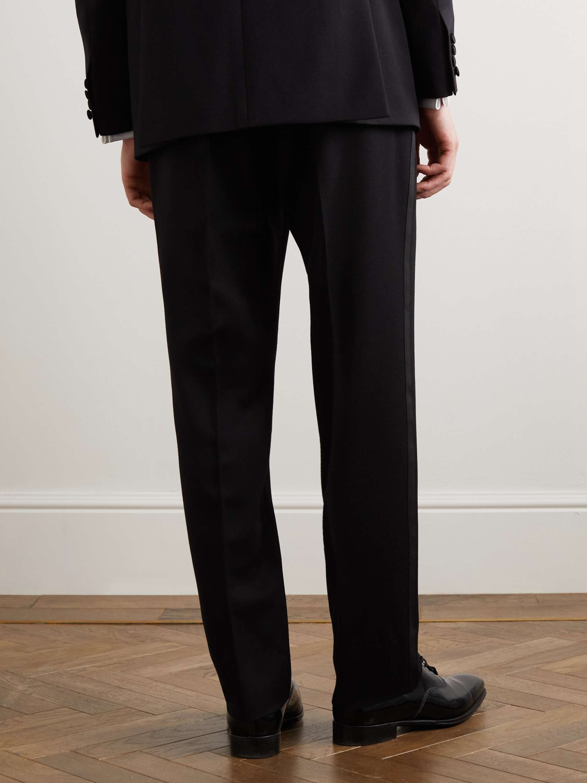 FAVOURBROOK Straight-Leg Pleated Wool-Barathea Tuxedo Trousers