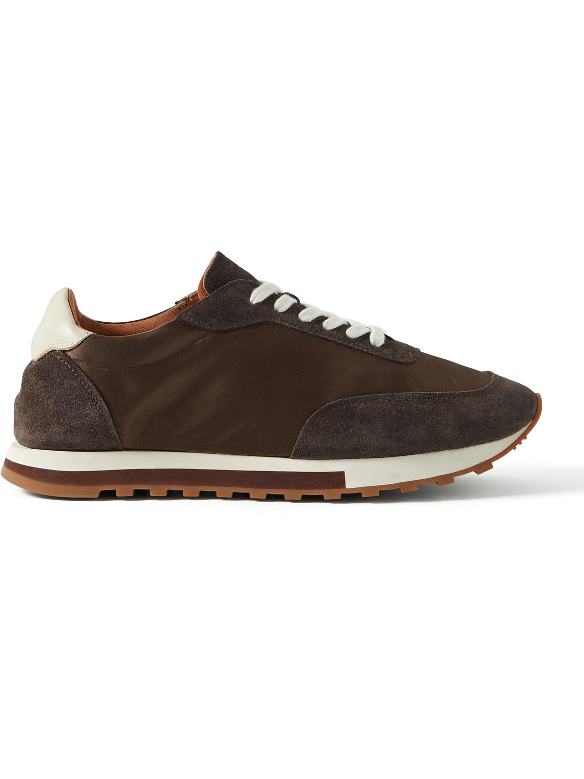 The Row Owen Suede-trimmed Nylon Trainers In Brown