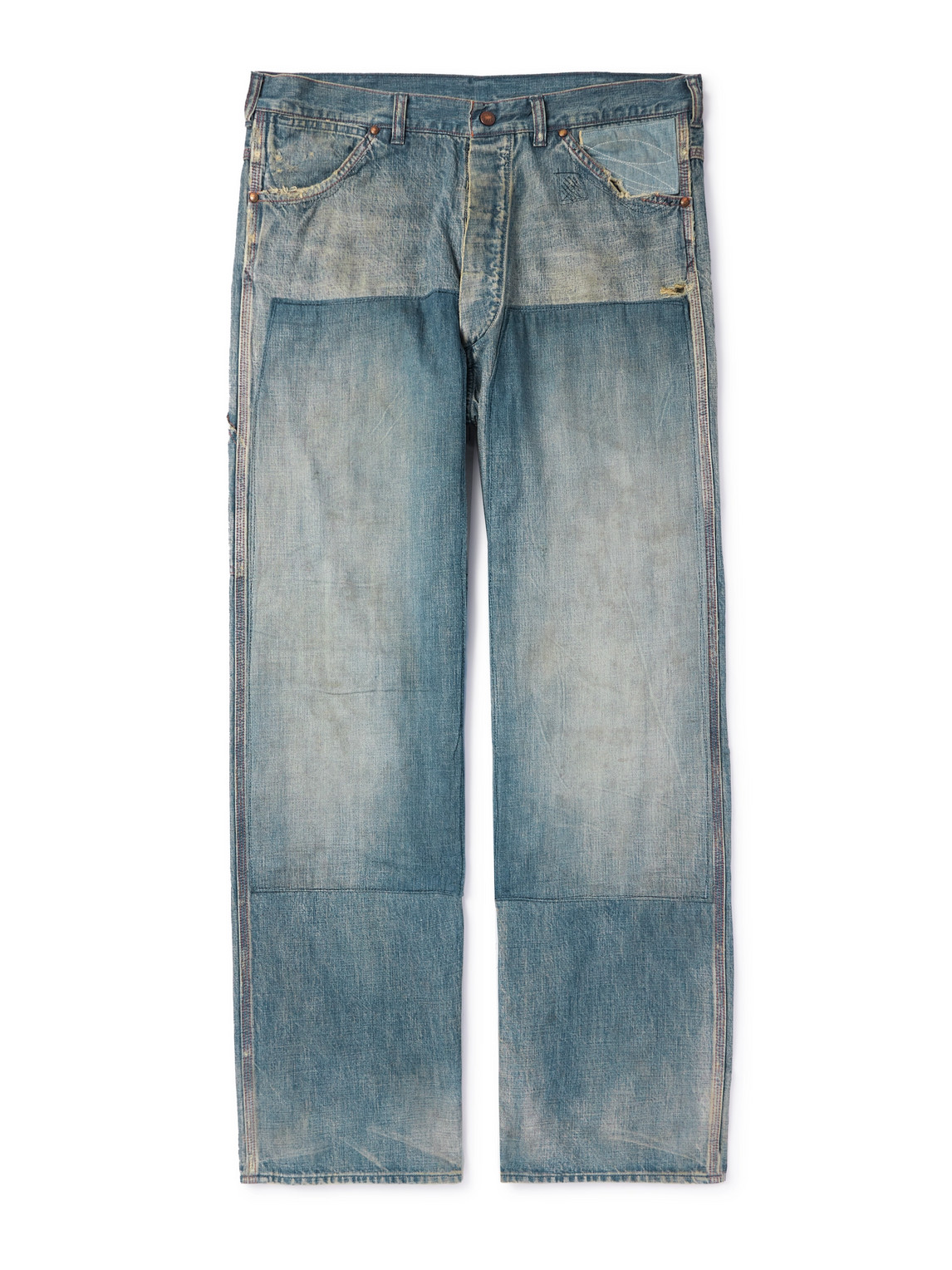 Saint Mxxxxxx Straight-leg Distressed Embroidered Jeans In Blue