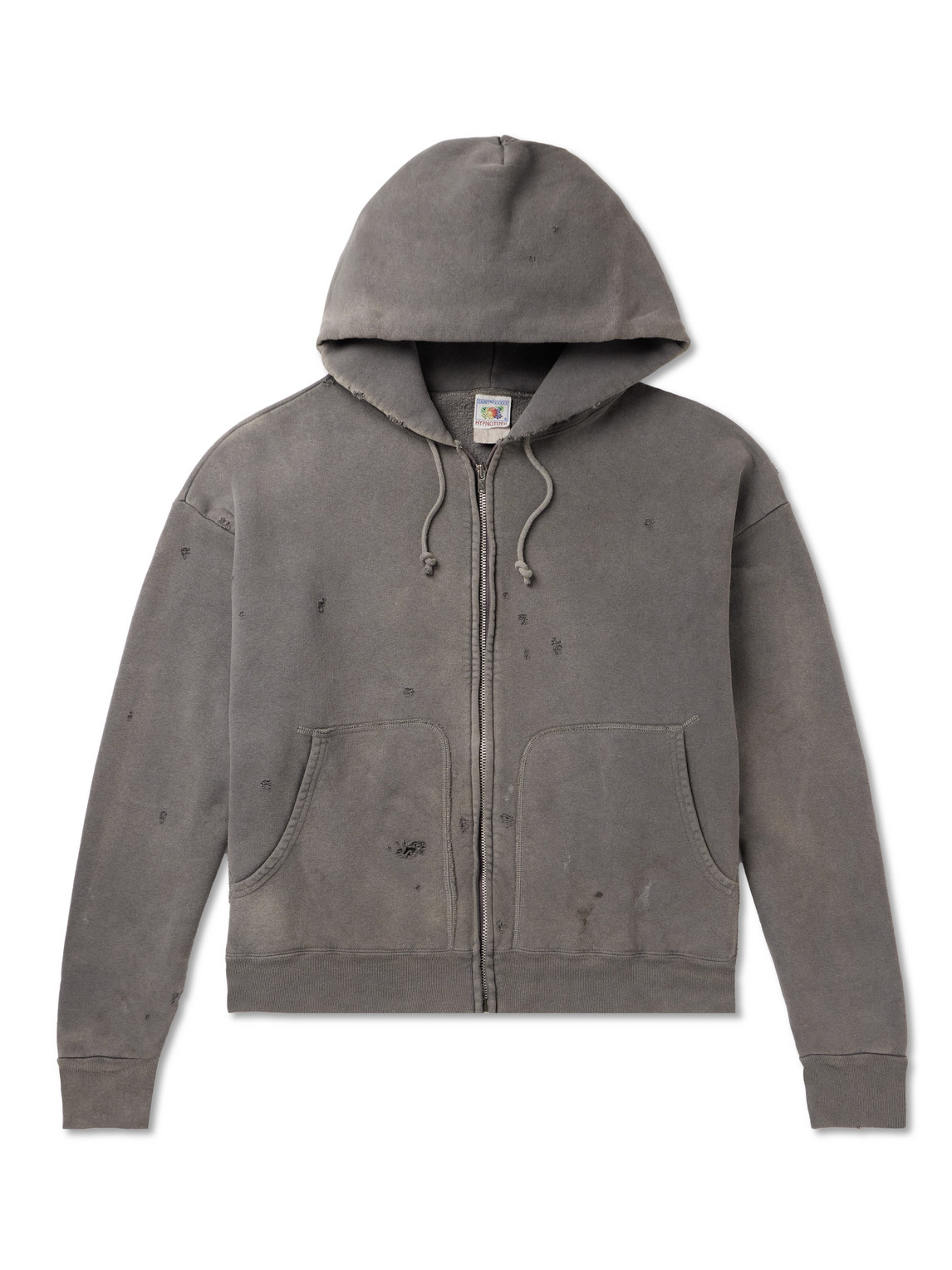 Saint Mxxxxxx Distressed Cotton-jersey Zip-up Hoodie In Gray