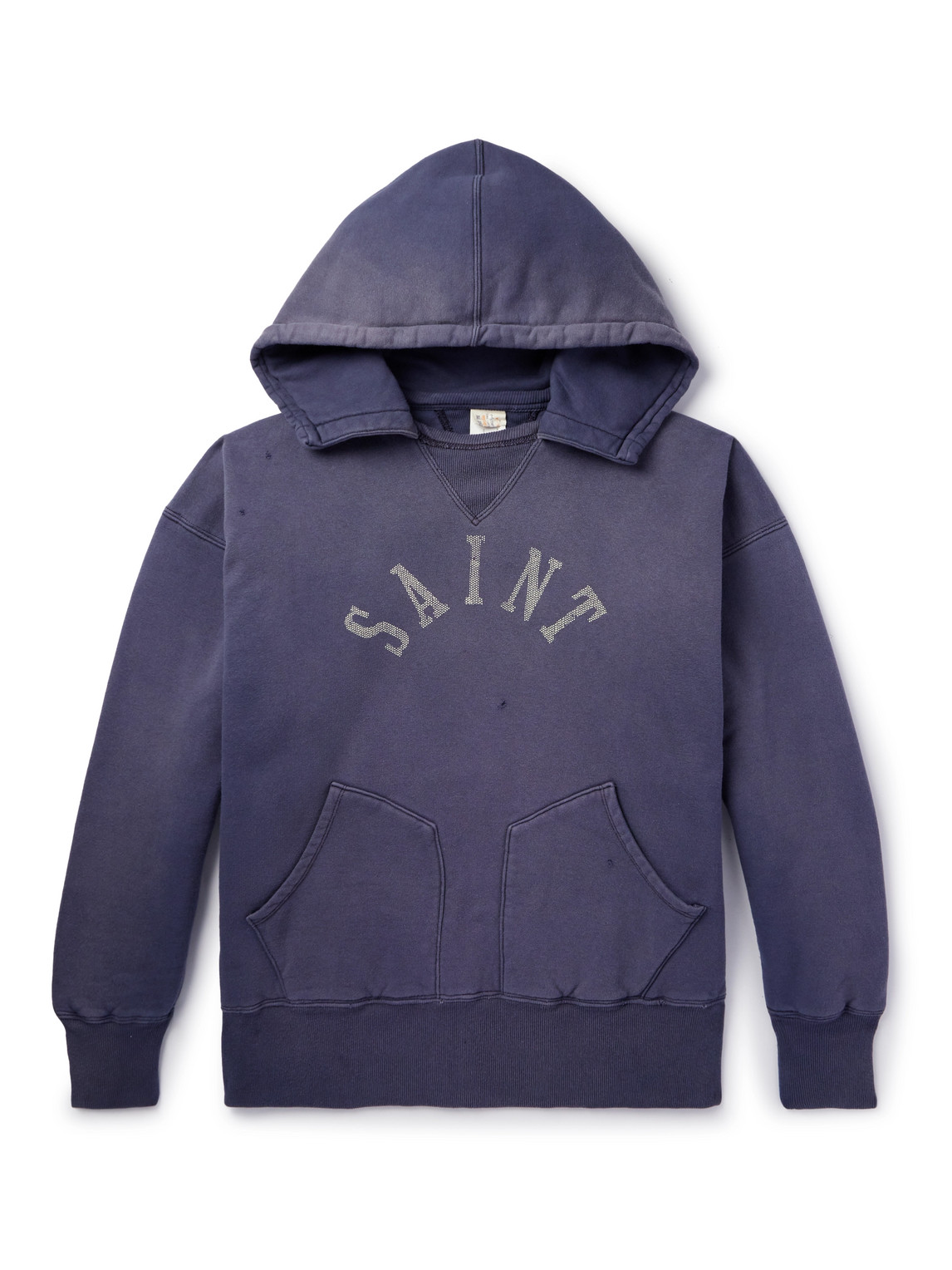 Saint Mxxxxxx Logo-print Distressed Cotton-jersey Hoodie In Blue