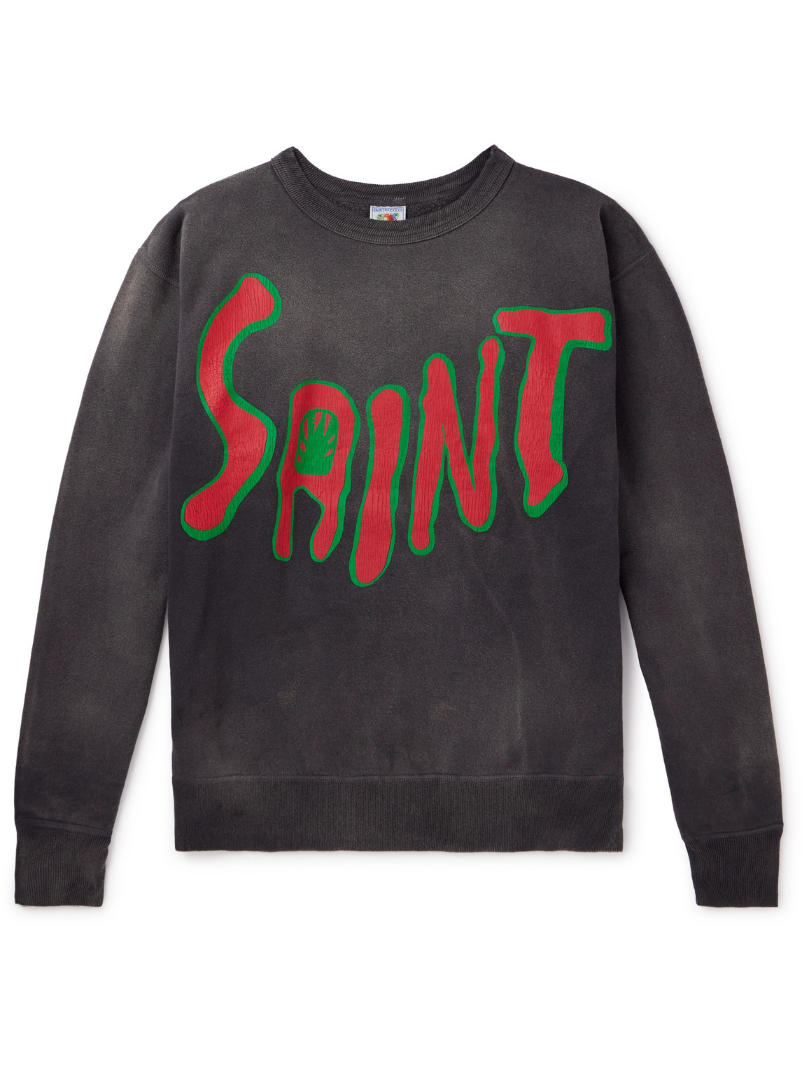 Saint Mxxxxxx Distressed Logo-print Cotton-jersey Sweatshirt In Gray