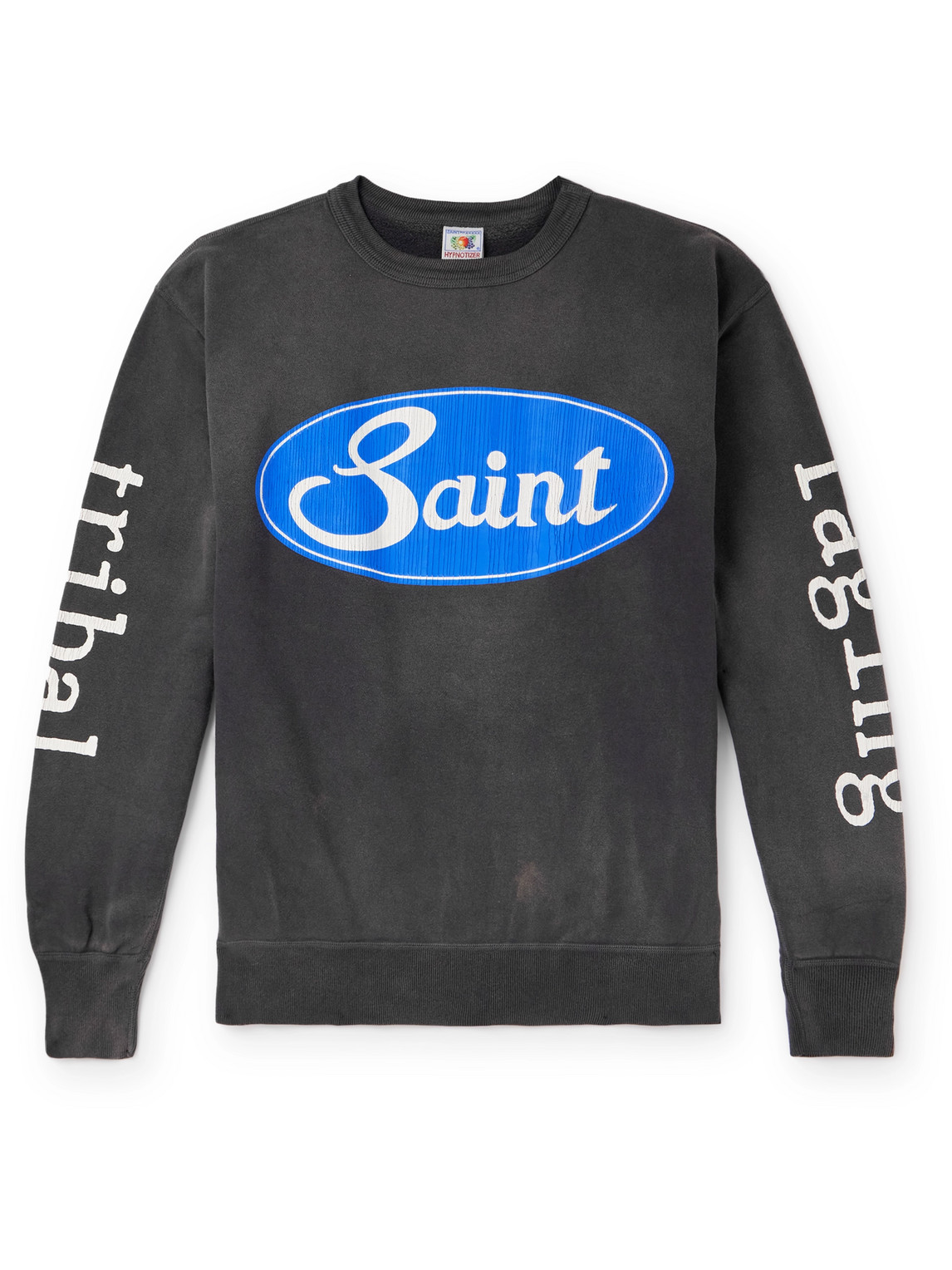 SAINT MXXXXXX LOGO-PRINT DISTRESSED COTTON-JERSEY SWEATSHIRT