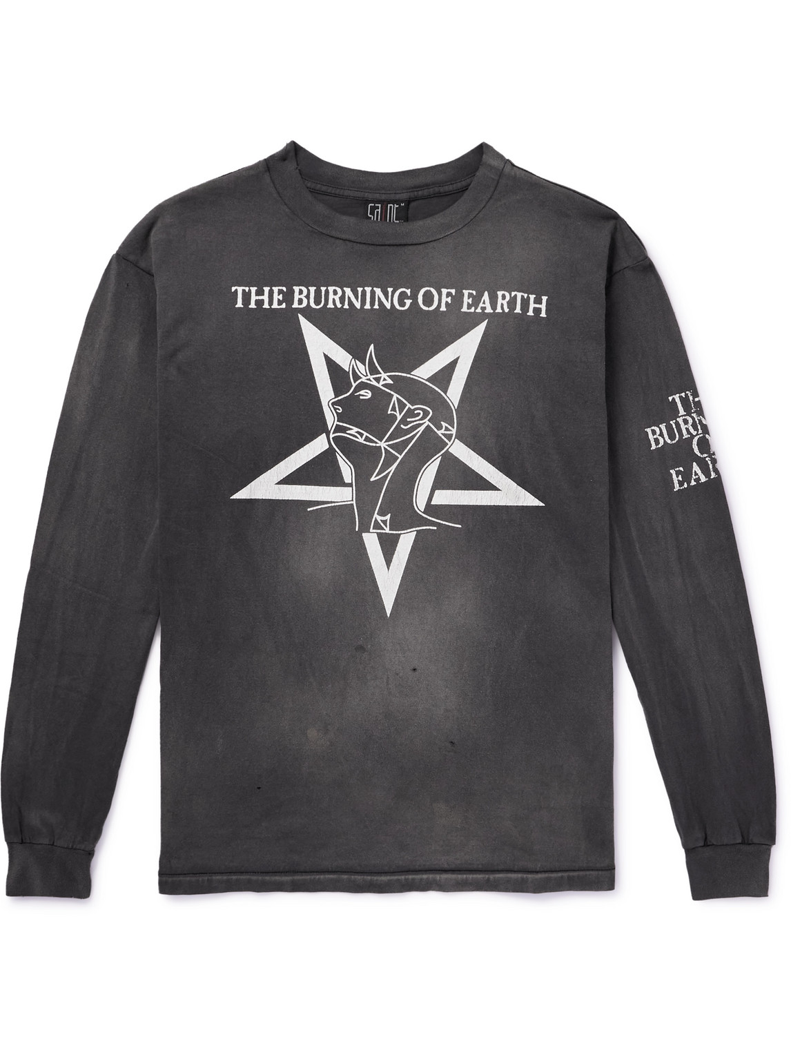 SAINT MXXXXXX BURNING OF EARTH DISTRESSED PRINTED COTTON-JERSEY T-SHIRT