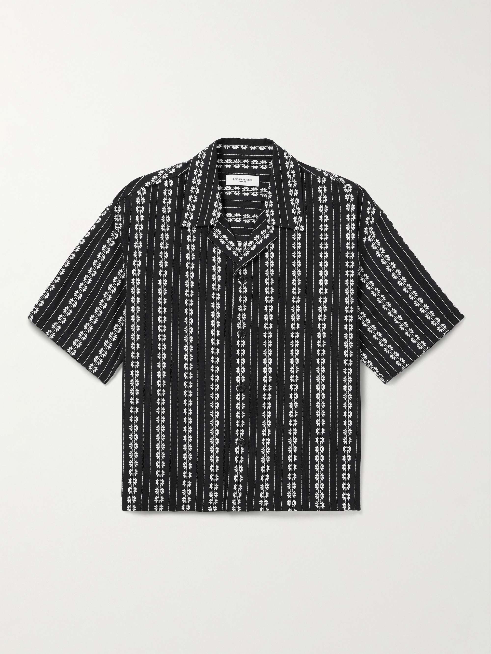 LE 17 SEPTEMBRE Camp-Collar Embroidered Striped Cotton-Canvas Shirt for ...