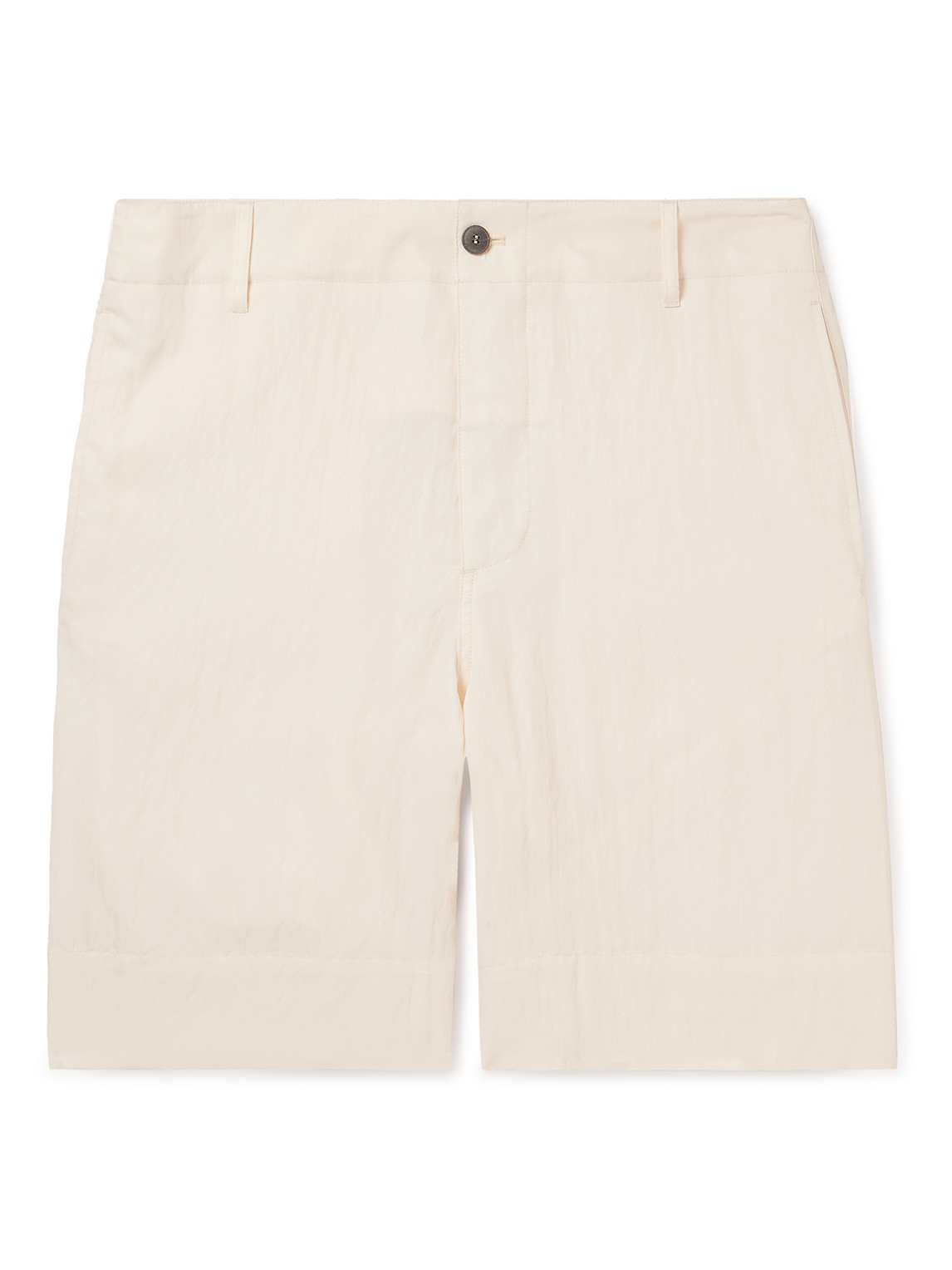 Straight-Leg Pleated Crinkled Stretch-Twill Shorts
