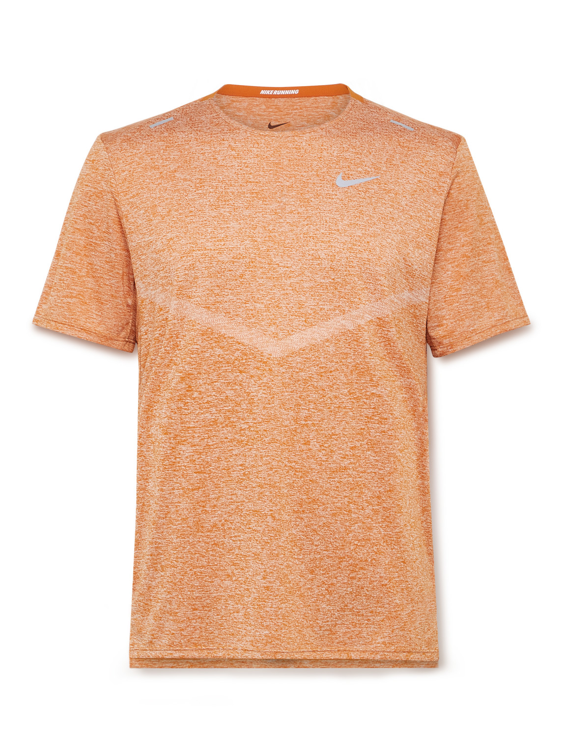 Nike Rise 365 Logo-print Space-dyed Dri-fit Running T-shirt In Orange