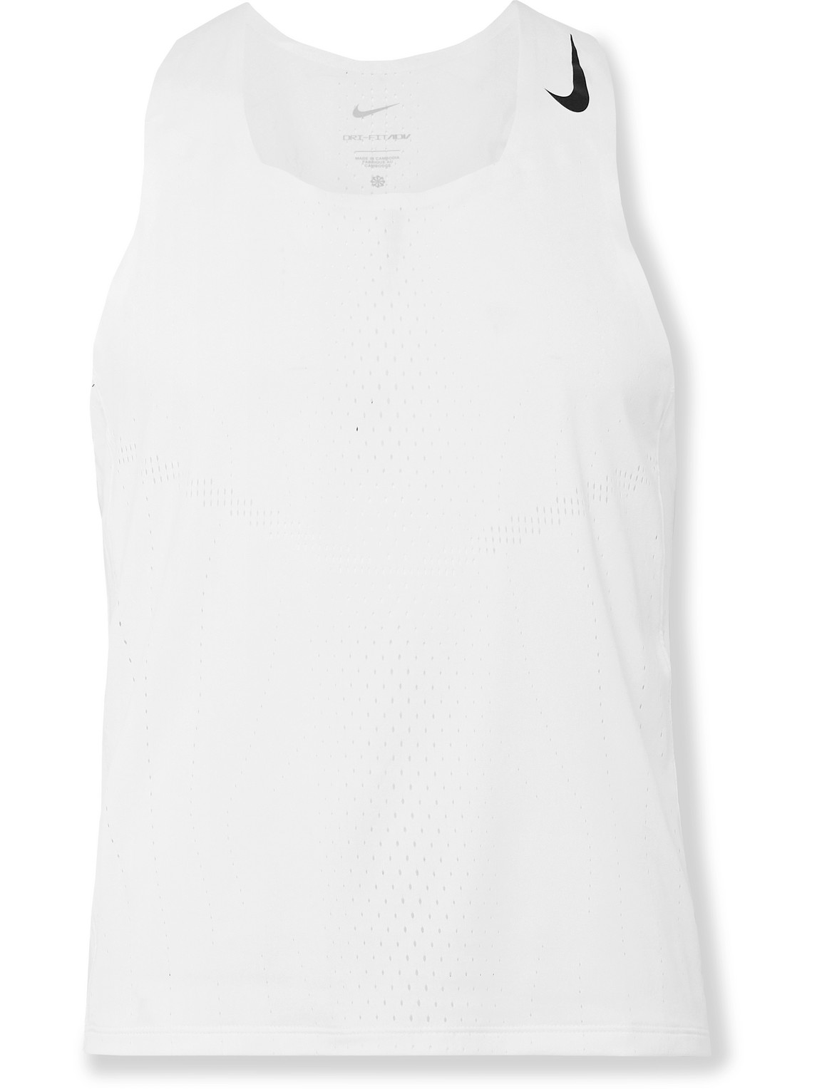 Shop Nike Aeroswift Slim-fit Perforated Dri-fit Adv Tank Top In White