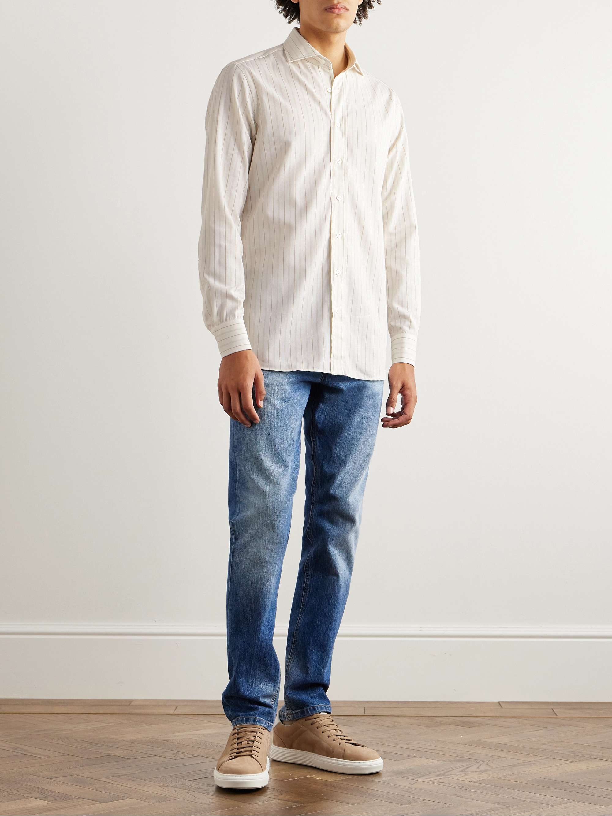 LARDINI Striped Cotton and Wool-Blend Shirt for Men | MR PORTER