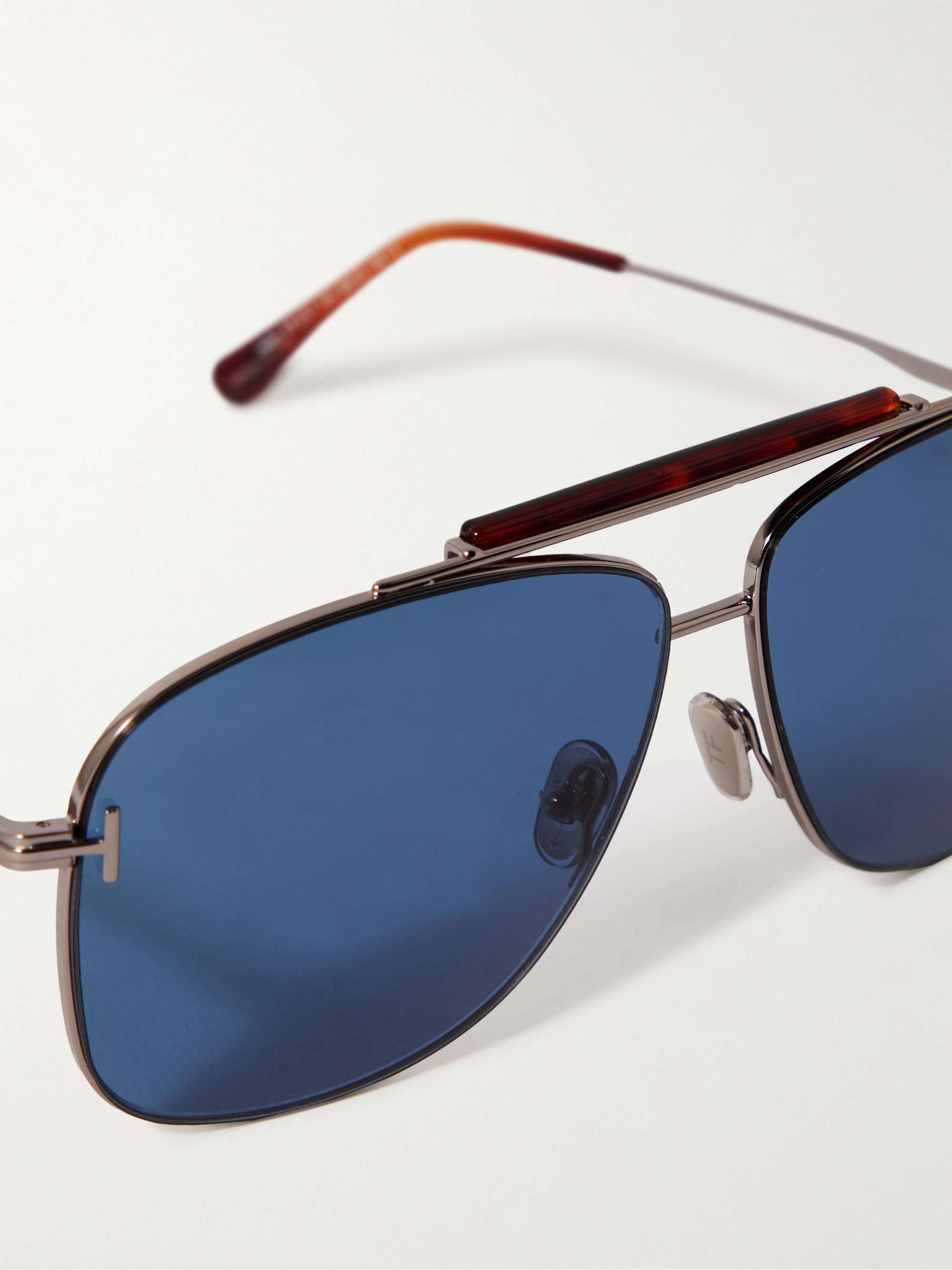 TOM FORD Aviator-Style Silver-Tone and Tortoiseshell Acetate Sunglasses
