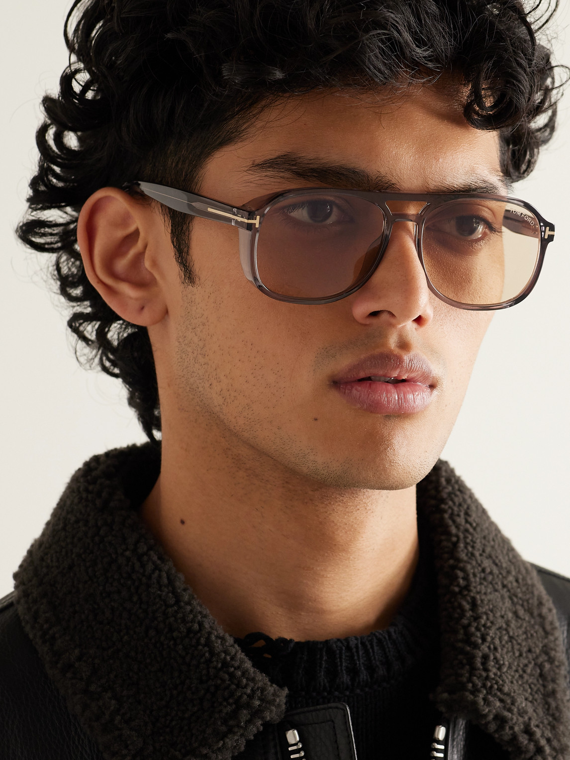 Shop Tom Ford Aviator-style Acetate Sunglasses In Gray