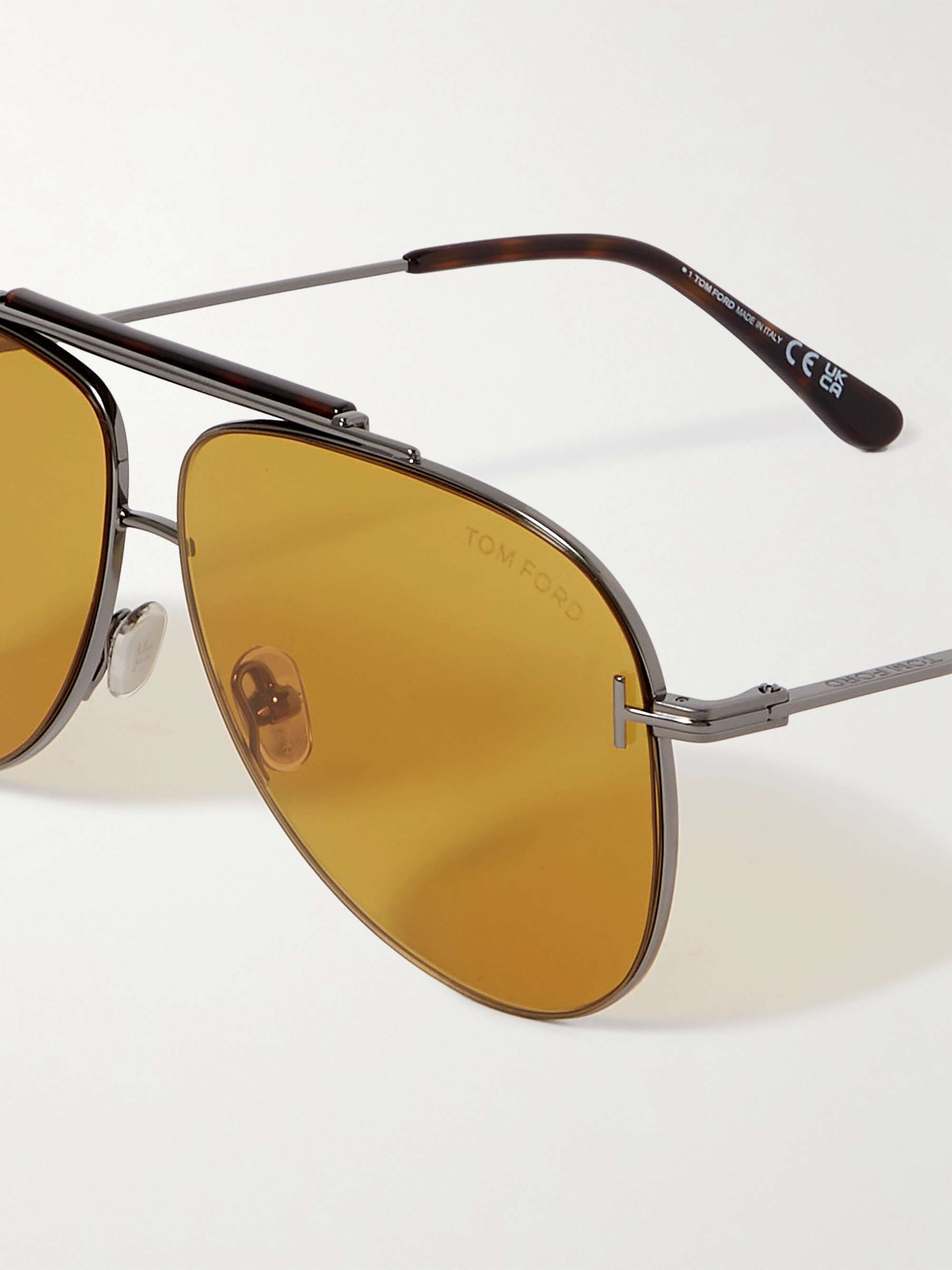 TOM FORD Aviator-Style Silver-Tone and Tortoiseshell Acetate Sunglasses