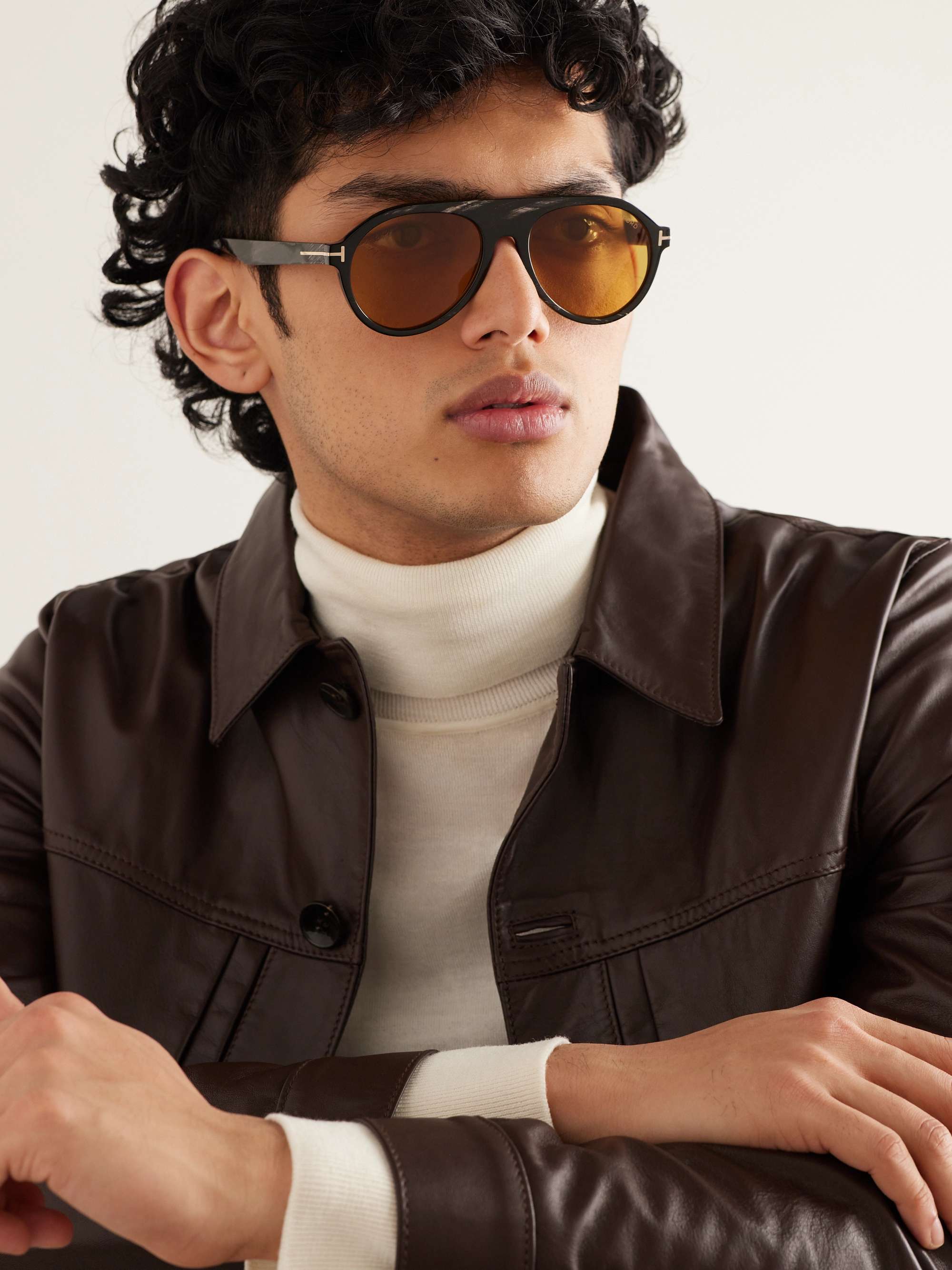 TOM FORD Aviator-Style Horn Sunglasses