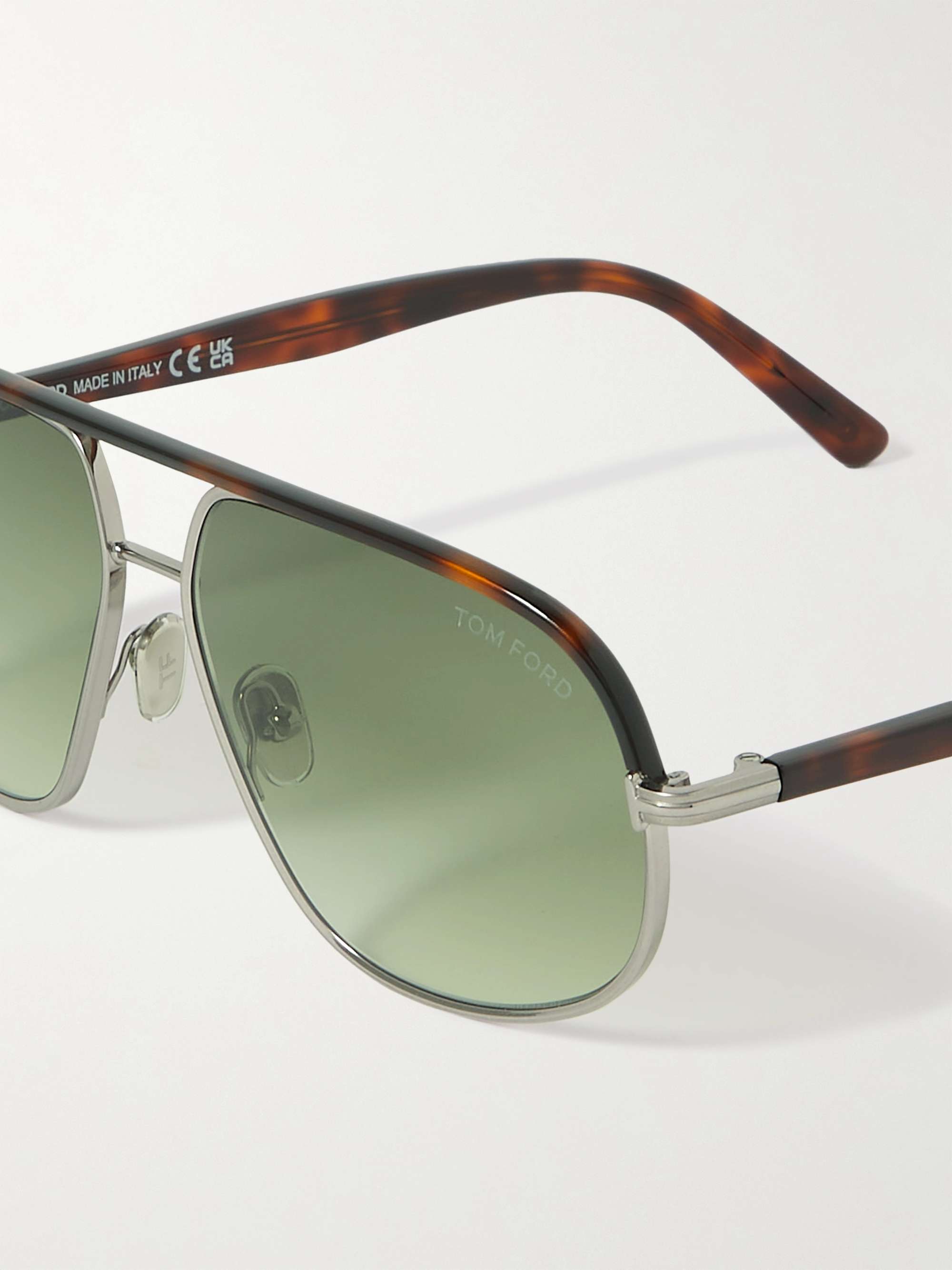 TOM FORD Aviator-Style Silver-Tone and Tortoiseshell Acetate Sunglasses