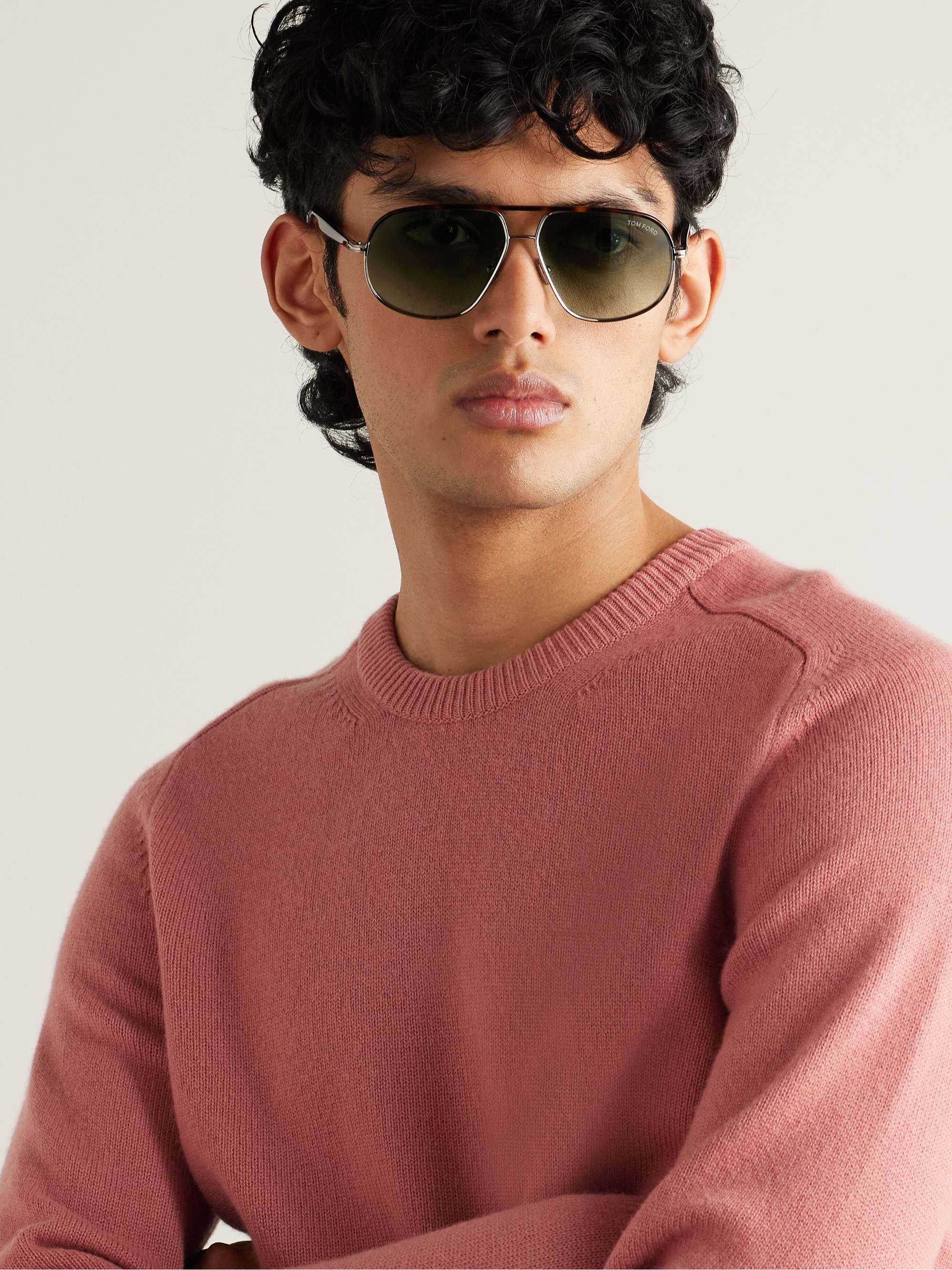 TOM FORD Aviator-Style Silver-Tone and Tortoiseshell Acetate Sunglasses