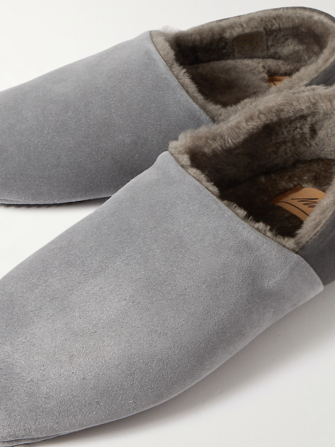 Shop Mr P Babouche Shearling-lined Suede Slippers In Gray