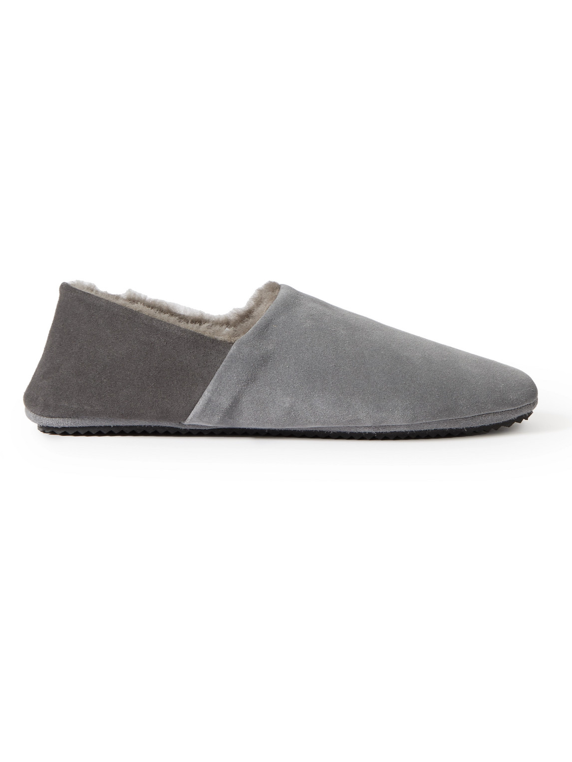 Mr P Babouche Shearling-lined Suede Slippers In Gray