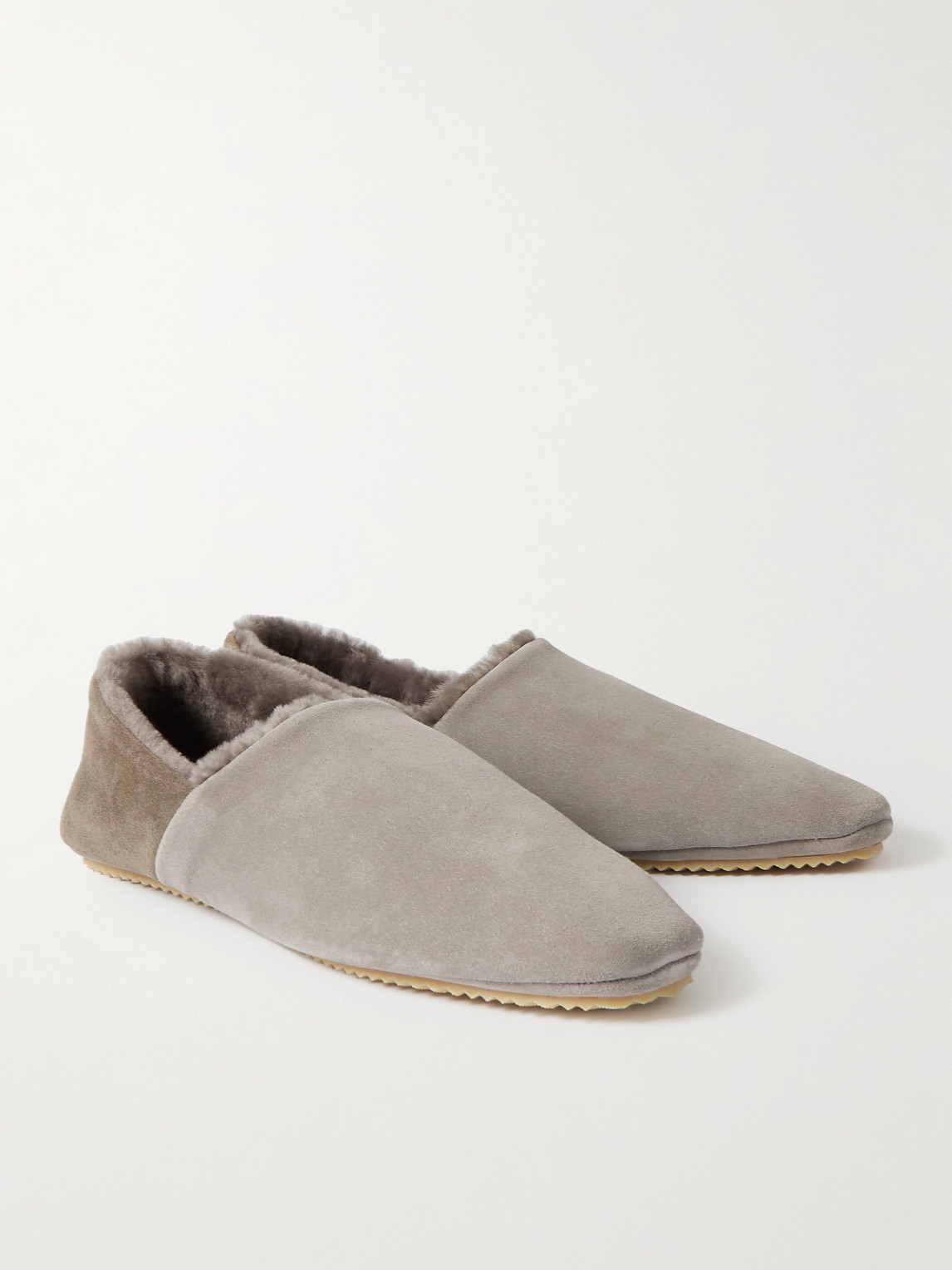 Shop Mr P Babouche Shearling-lined Suede Slippers In Brown