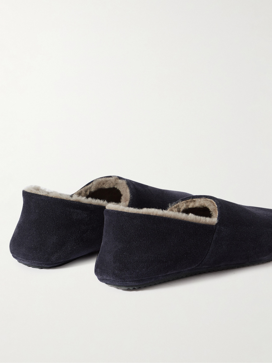 Shop Mr P Babouche Shearling-lined Suede Slippers In Blue