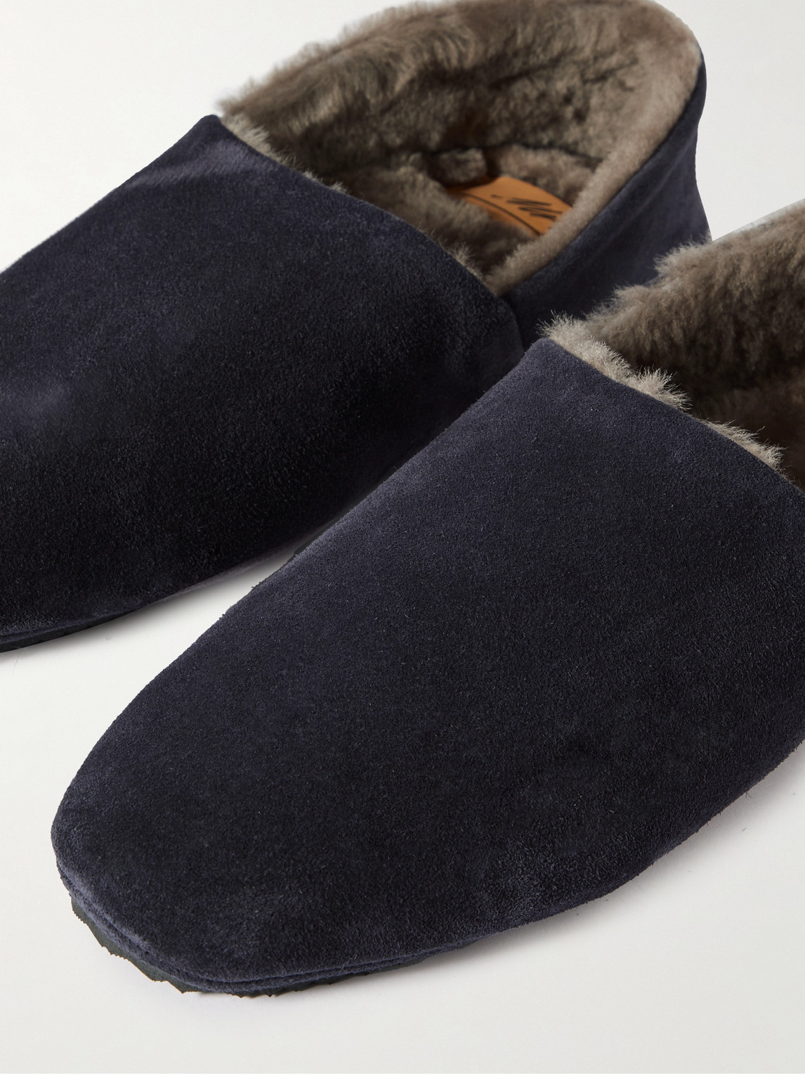 Shop Mr P Babouche Shearling-lined Suede Slippers In Blue