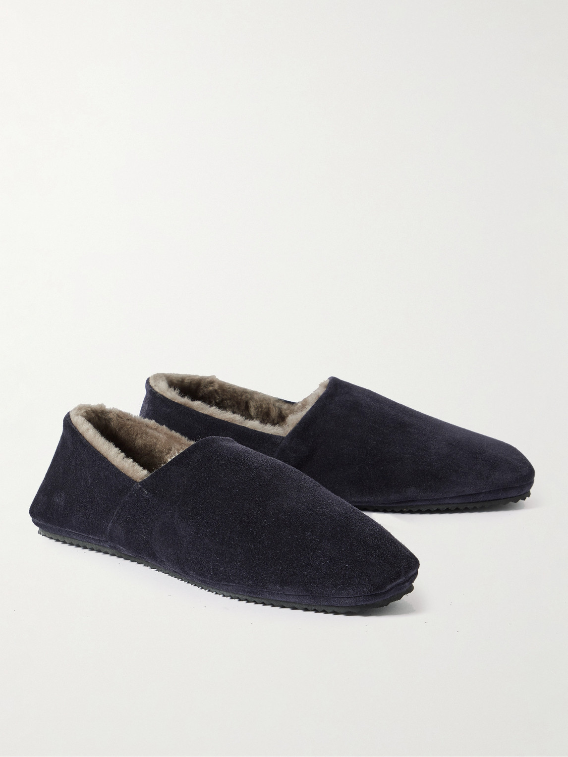 Shop Mr P Babouche Shearling-lined Suede Slippers In Blue