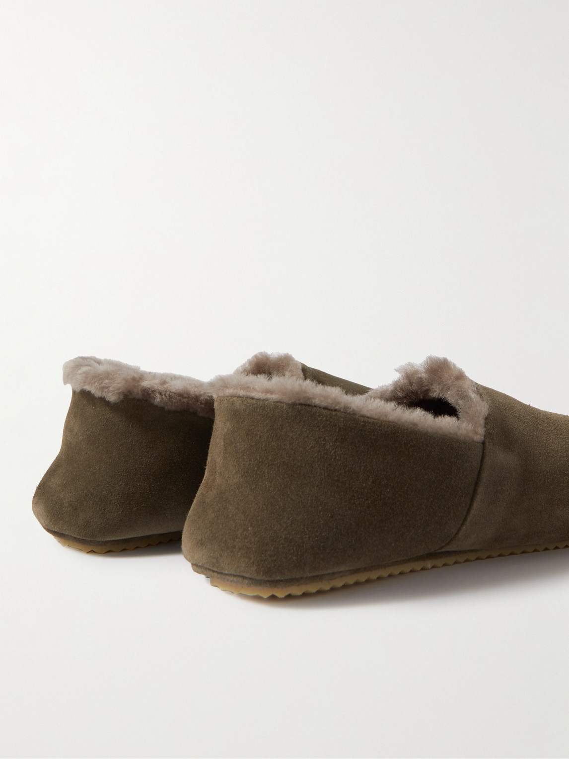 Shop Mr P Babouche Shearling-lined Suede Slippers In Green