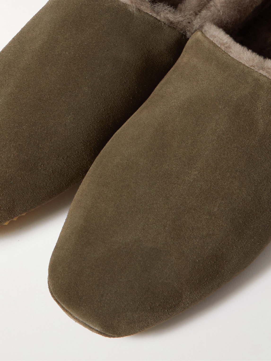 Shop Mr P Babouche Shearling-lined Suede Slippers In Green