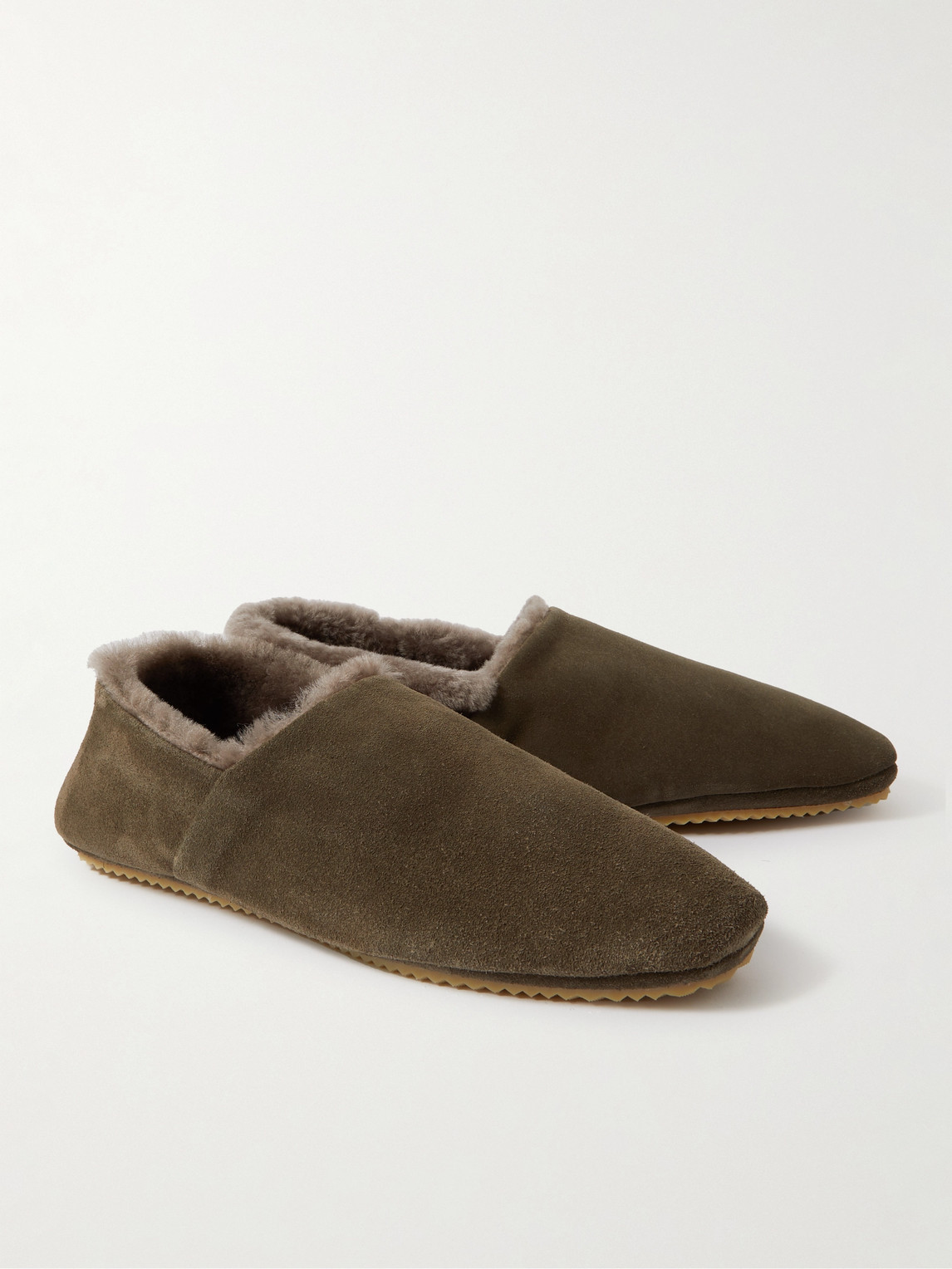 Shop Mr P Babouche Shearling-lined Suede Slippers In Green