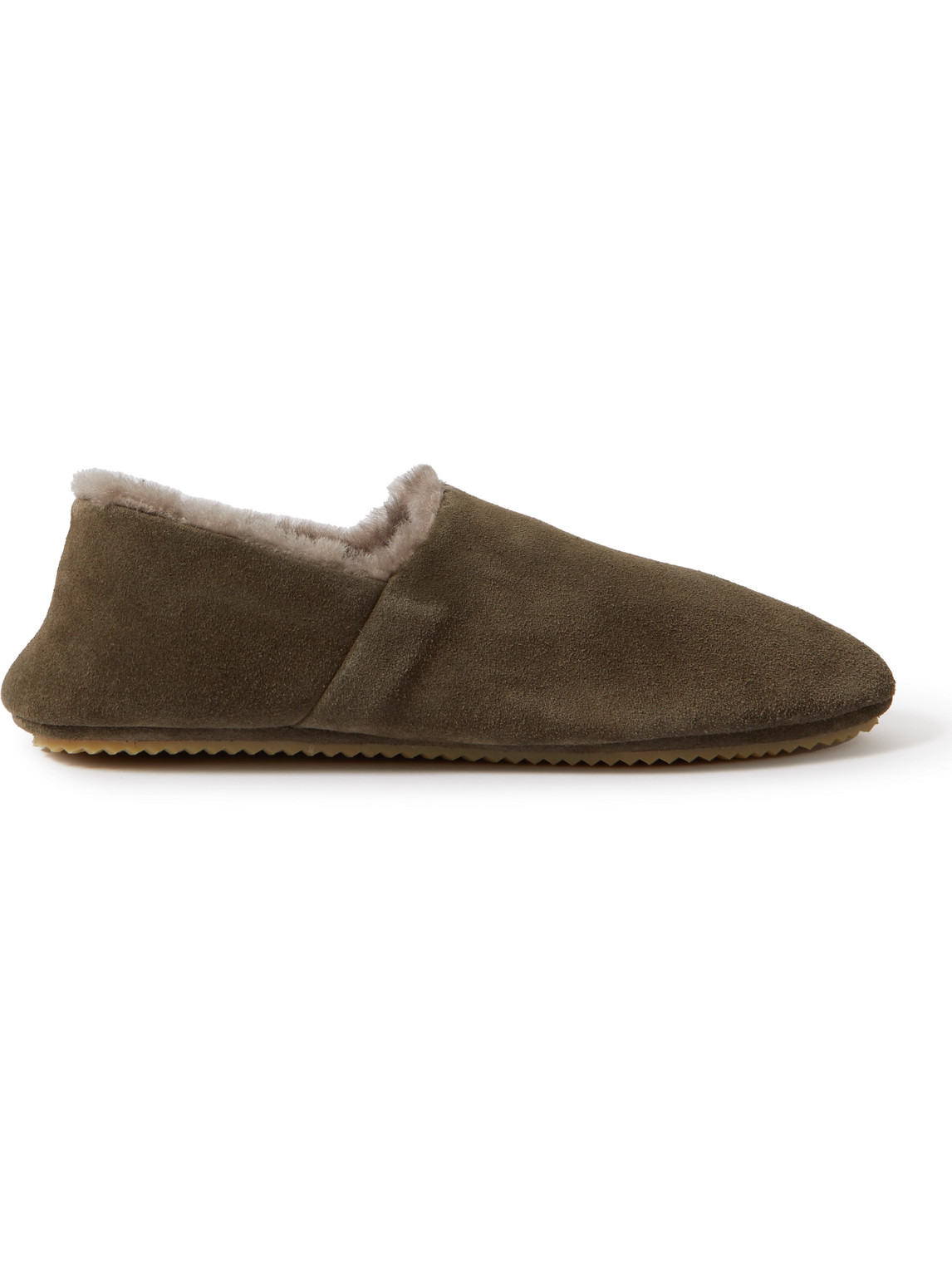 Mr P. Babouche Shearling-lined Suede Slippers In Green