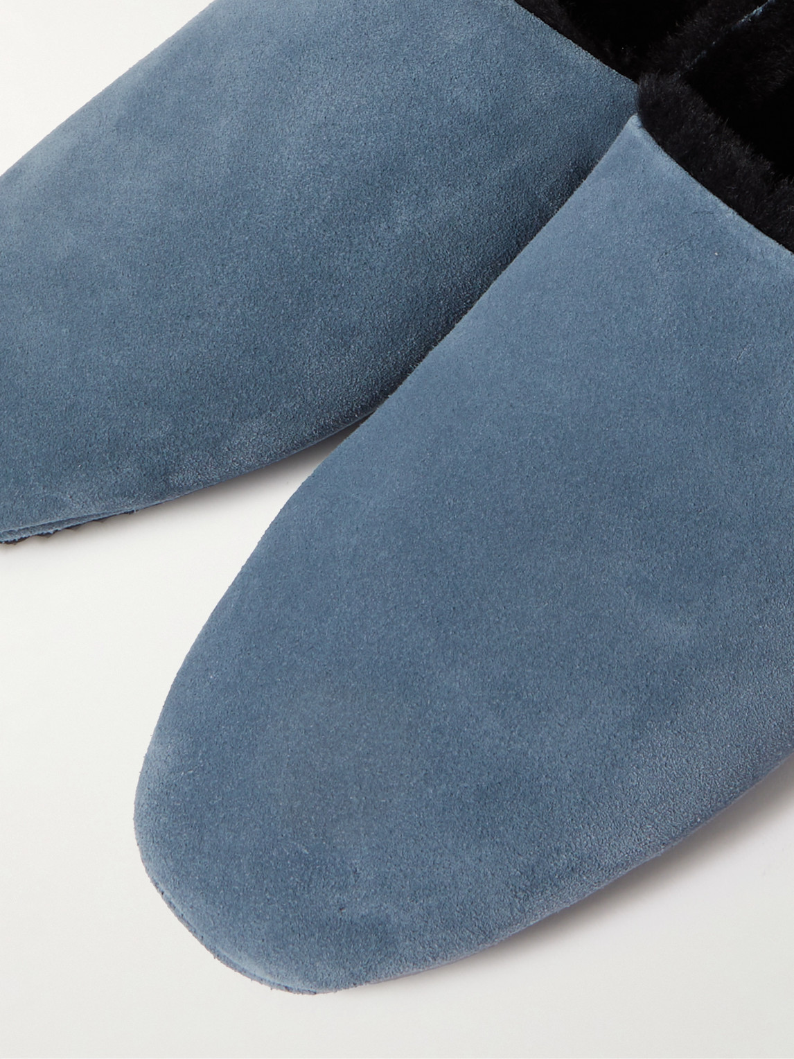 Shop Mr P Babouche Shearling-lined Suede Slippers In Blue