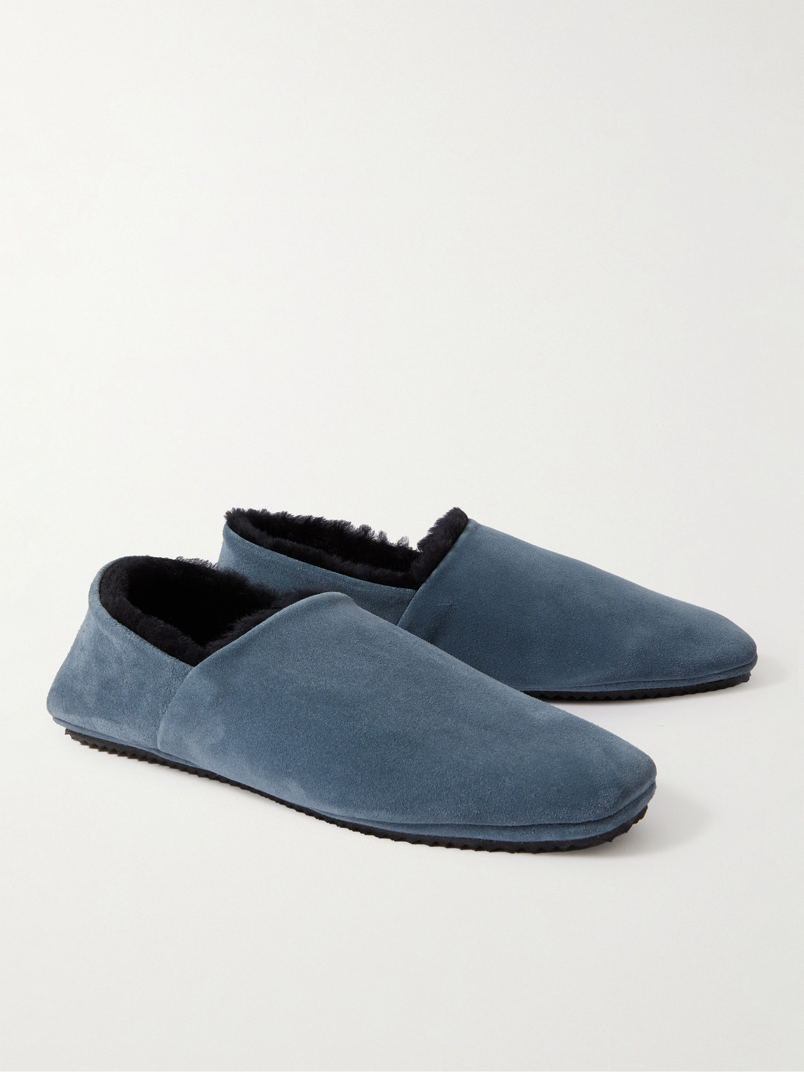 Shop Mr P Babouche Shearling-lined Suede Slippers In Blue