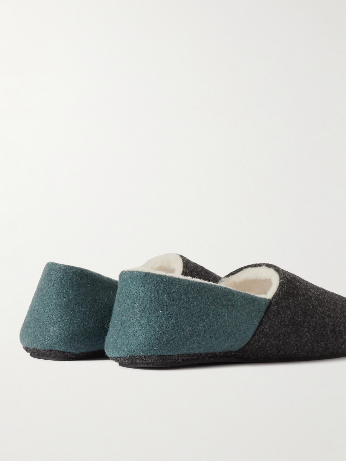Shop Mr P Fleece-lined Two-tone Recycled-felt Slippers In Blue