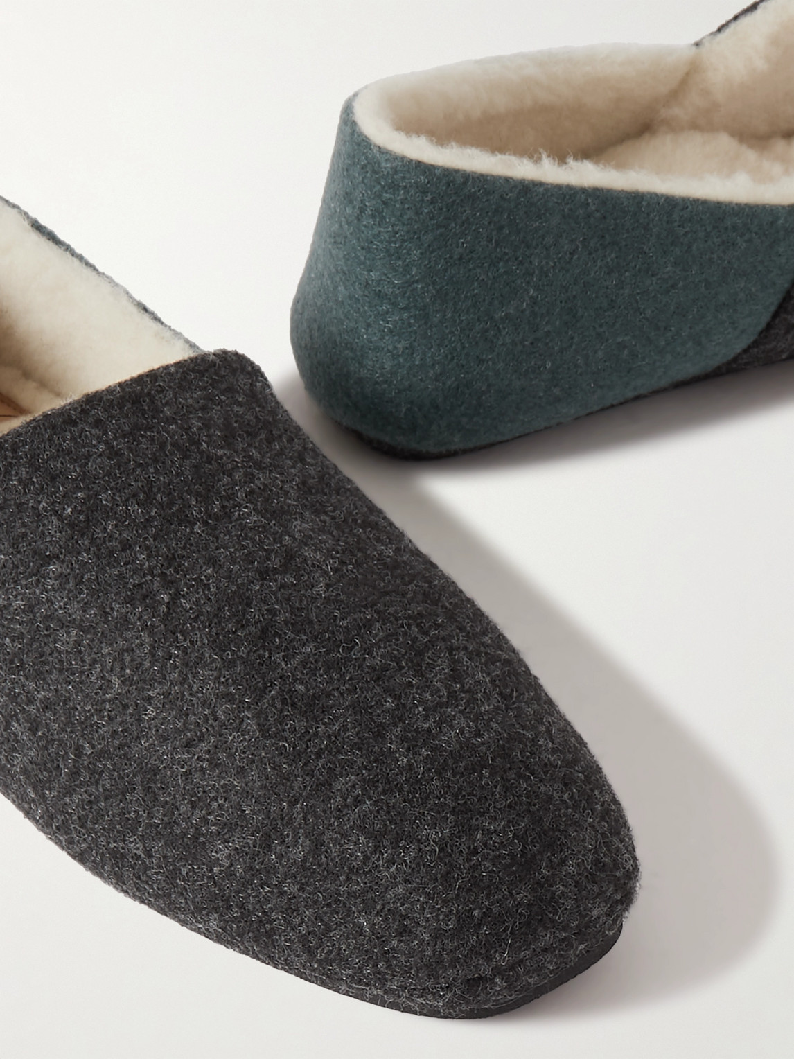 Shop Mr P Fleece-lined Two-tone Recycled-felt Slippers In Blue