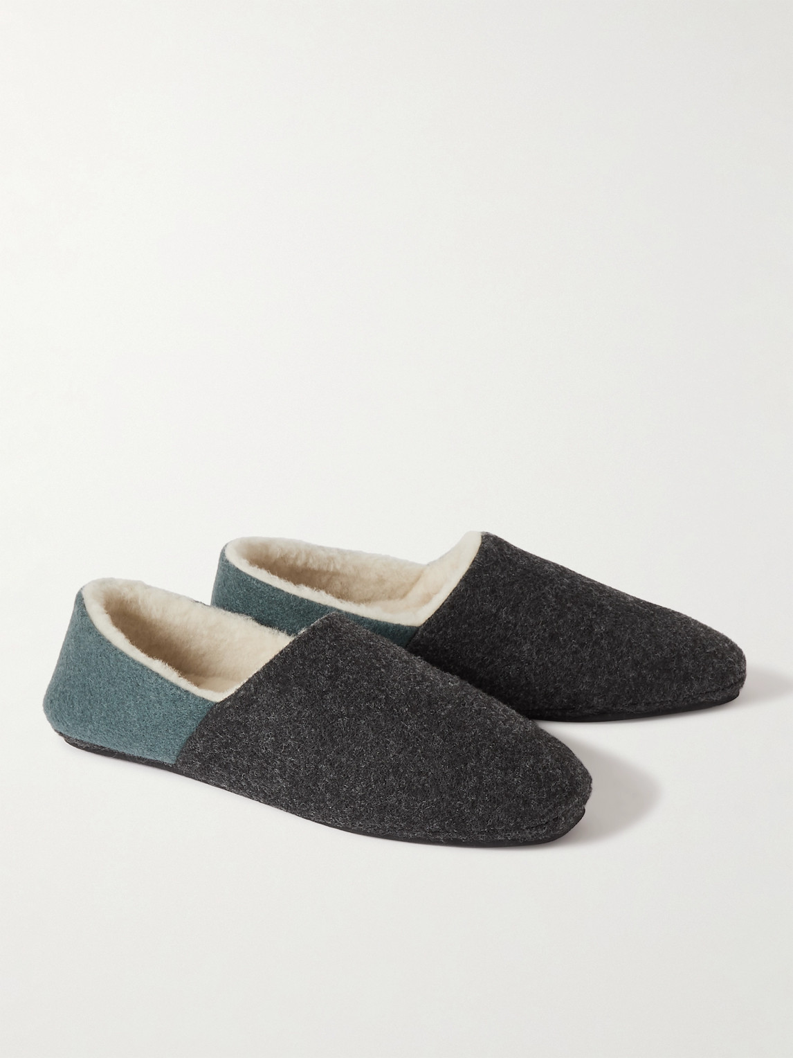 Shop Mr P Fleece-lined Two-tone Recycled-felt Slippers In Blue