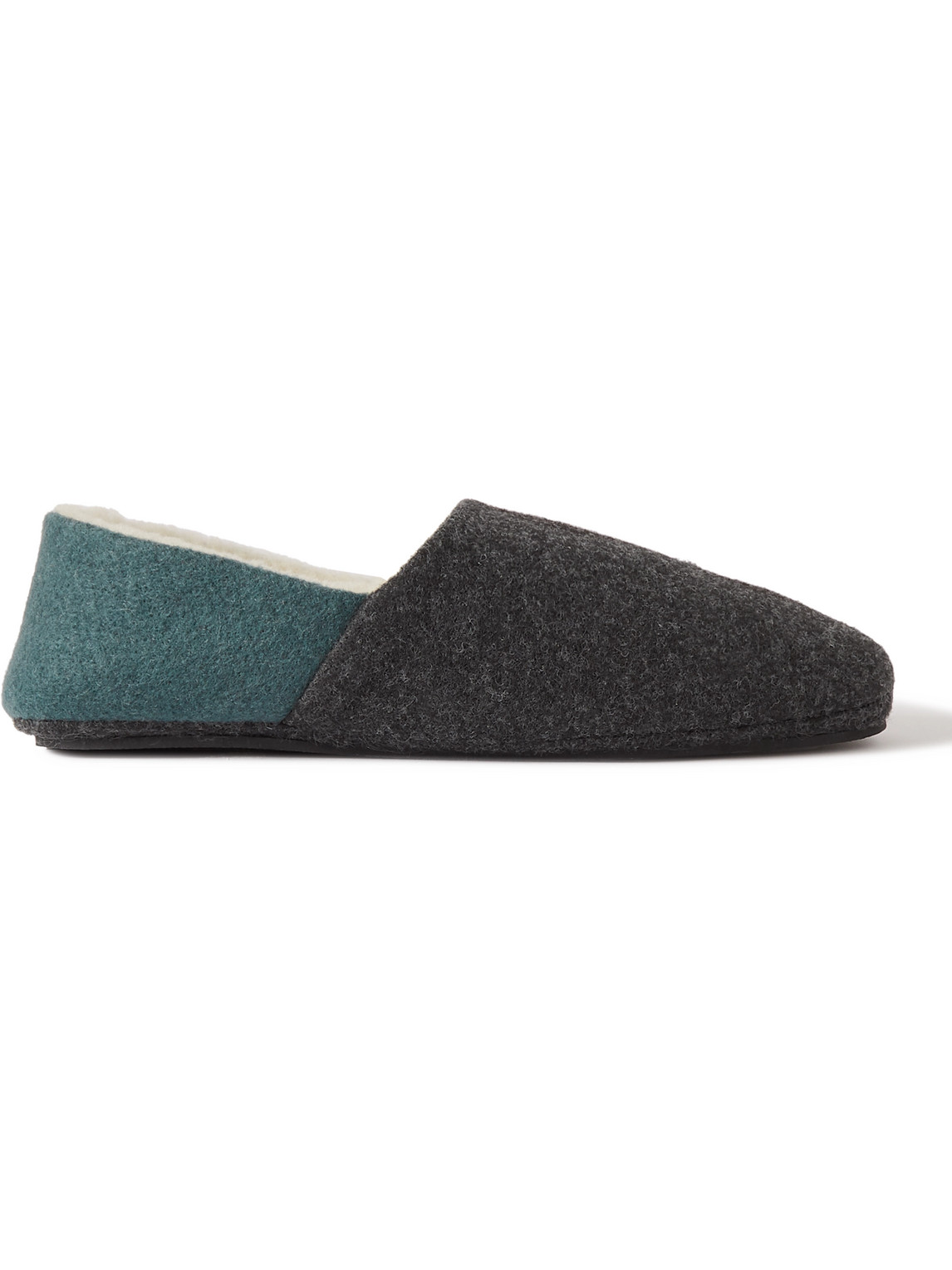 Mr P. Fleece-lined Two-tone Recycled-felt Slippers In Blue