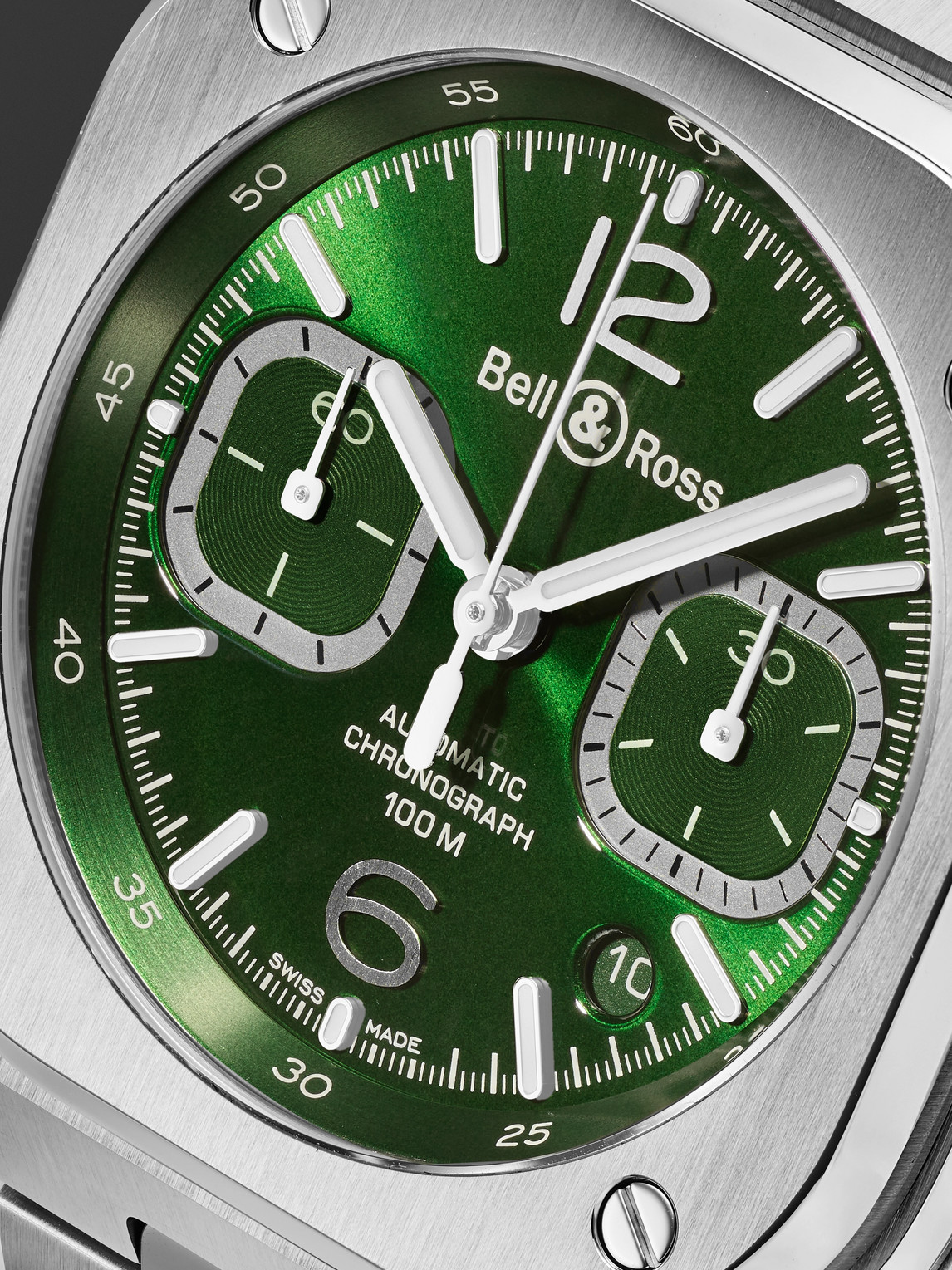 Shop Bell & Ross Br 05 Automatic Chronograph 42mm Stainless Steel Watch, Ref. No. Br05c-gn-st/sst In Green