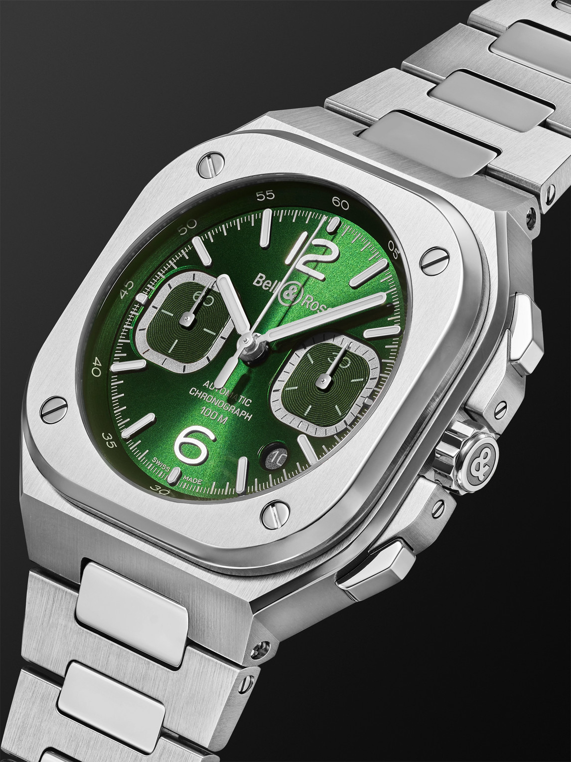 Shop Bell & Ross Br 05 Automatic Chronograph 42mm Stainless Steel Watch, Ref. No. Br05c-gn-st/sst In Green